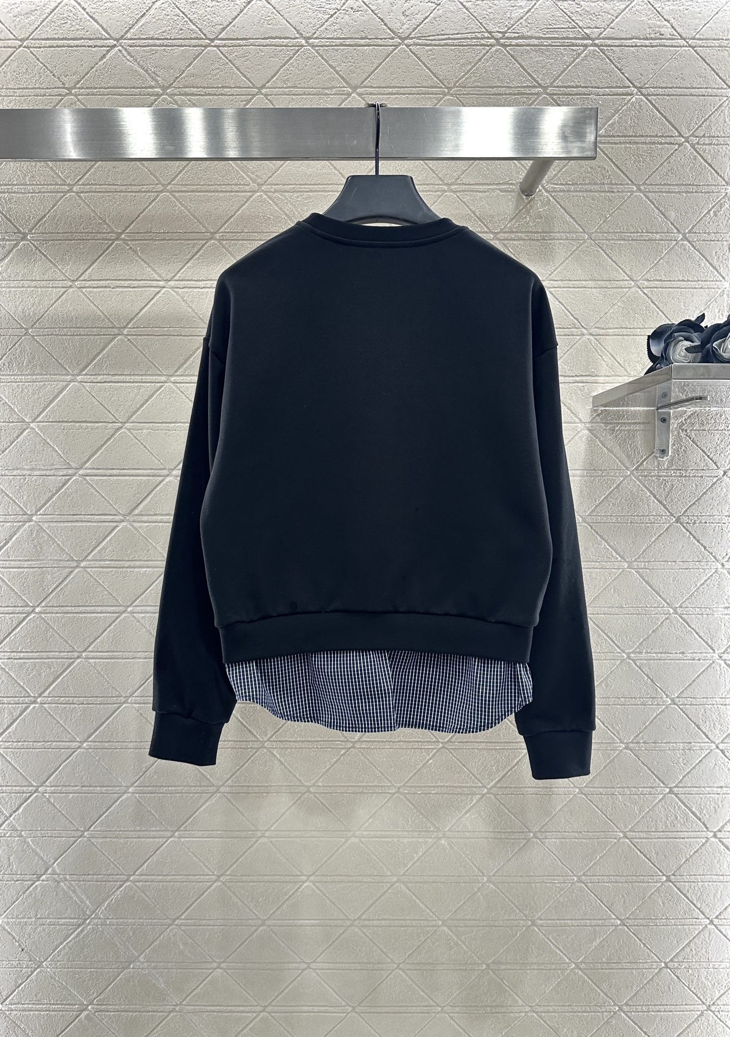 ♥Prad*♥2025新品上架 拼接格纹卫衣长裤套装定制YB斜纹全棉材质，质感细腻，舒适好穿，圆领卫衣长