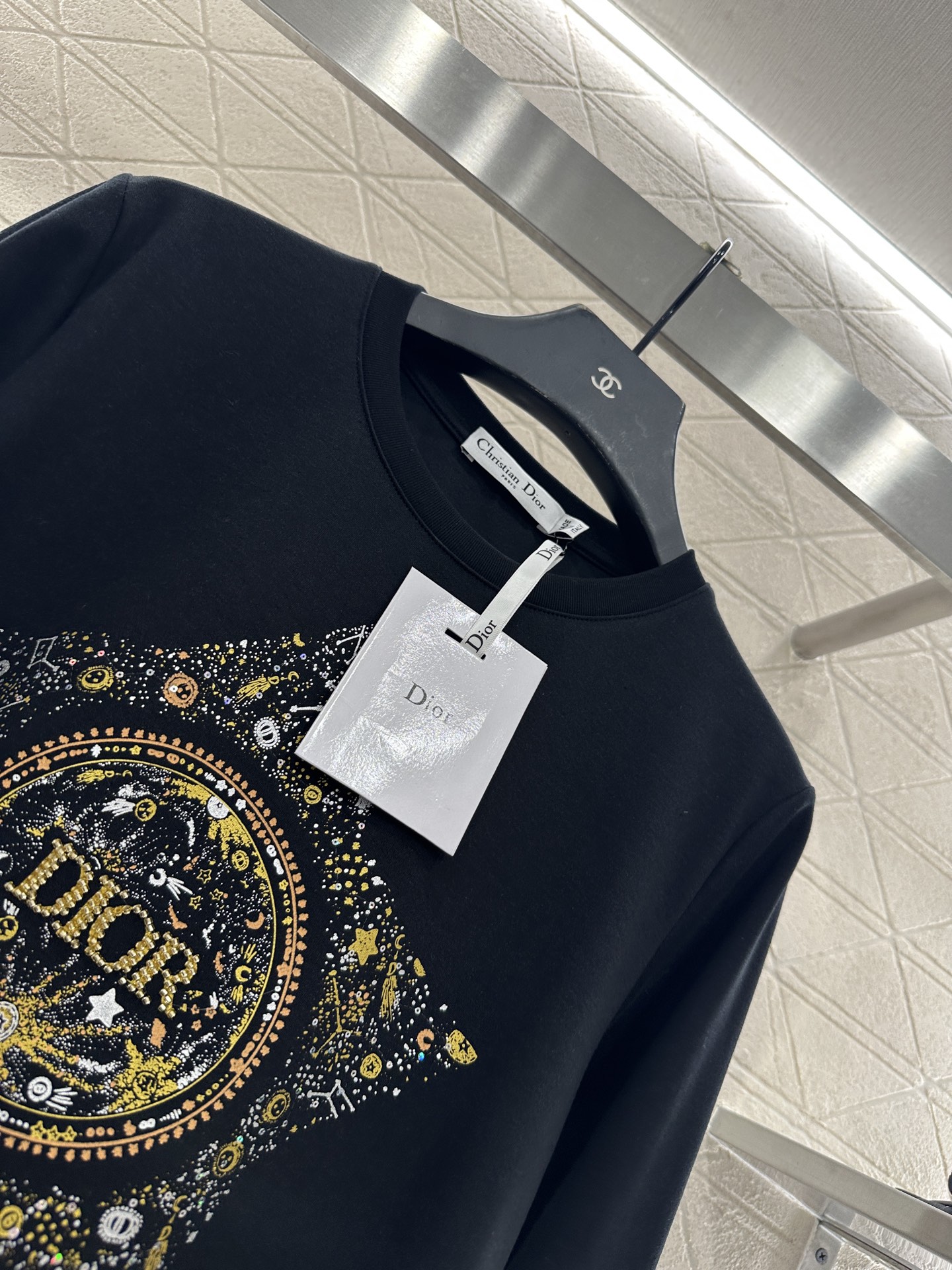 ♥Dio*♥2025新品上架 五角星钉珠水钻长袖上衣定制YB斜纹全棉材质，质感舒适，弹力好穿，圆领长袖上