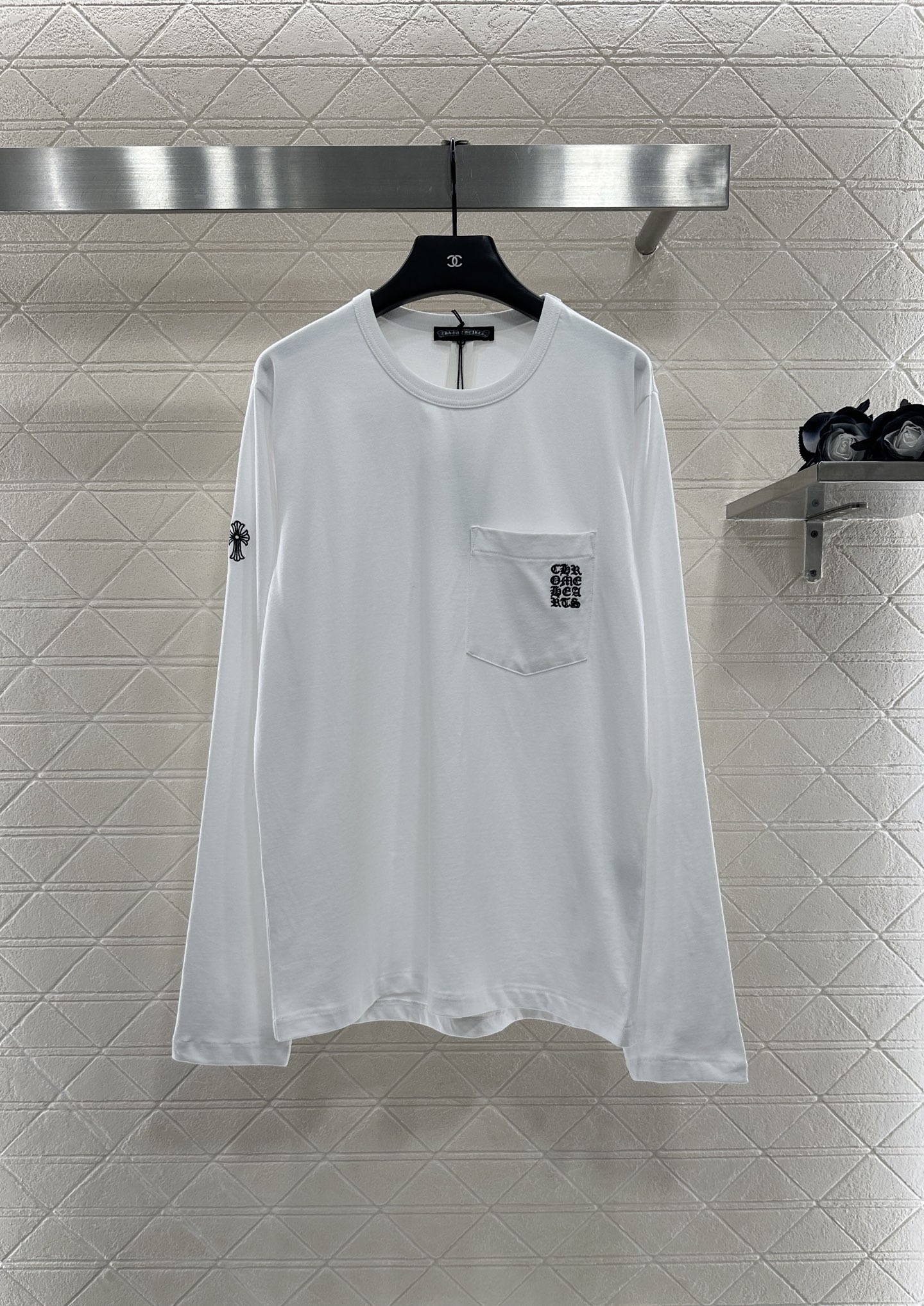 ♥CHrome hear*♥2025新品上架 口袋长袖上衣定制YB斜纹全棉材质，质感光泽，弹力十足，圆领