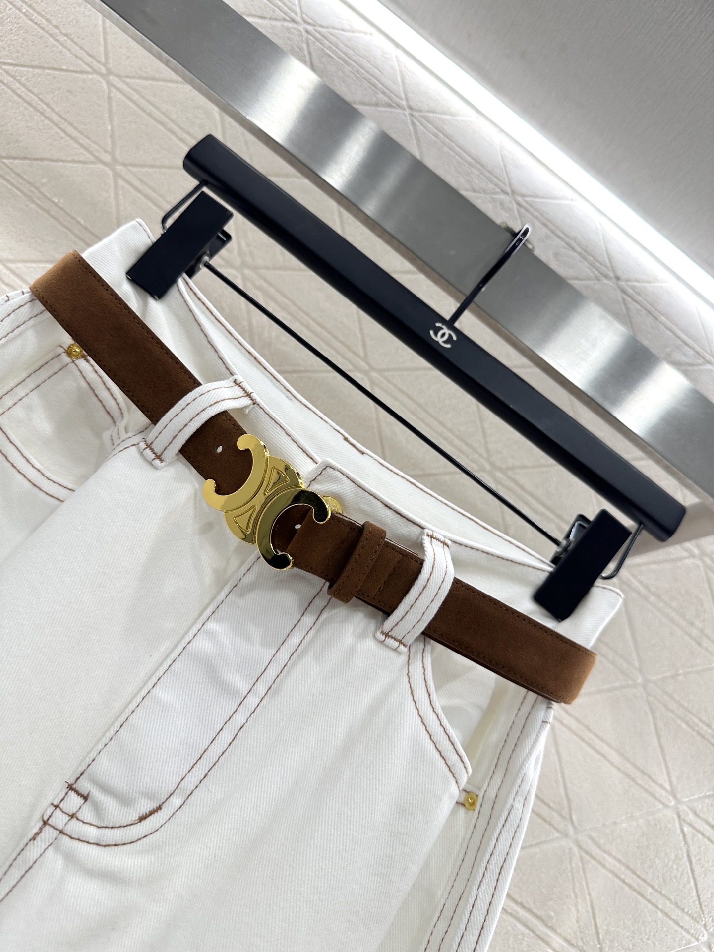 ♥Celin*♥2025新品上架 直筒腰带轮廓线牛仔裤定制YB斜纹棉牛仔材质，面料柔软舒适，透气性好，反