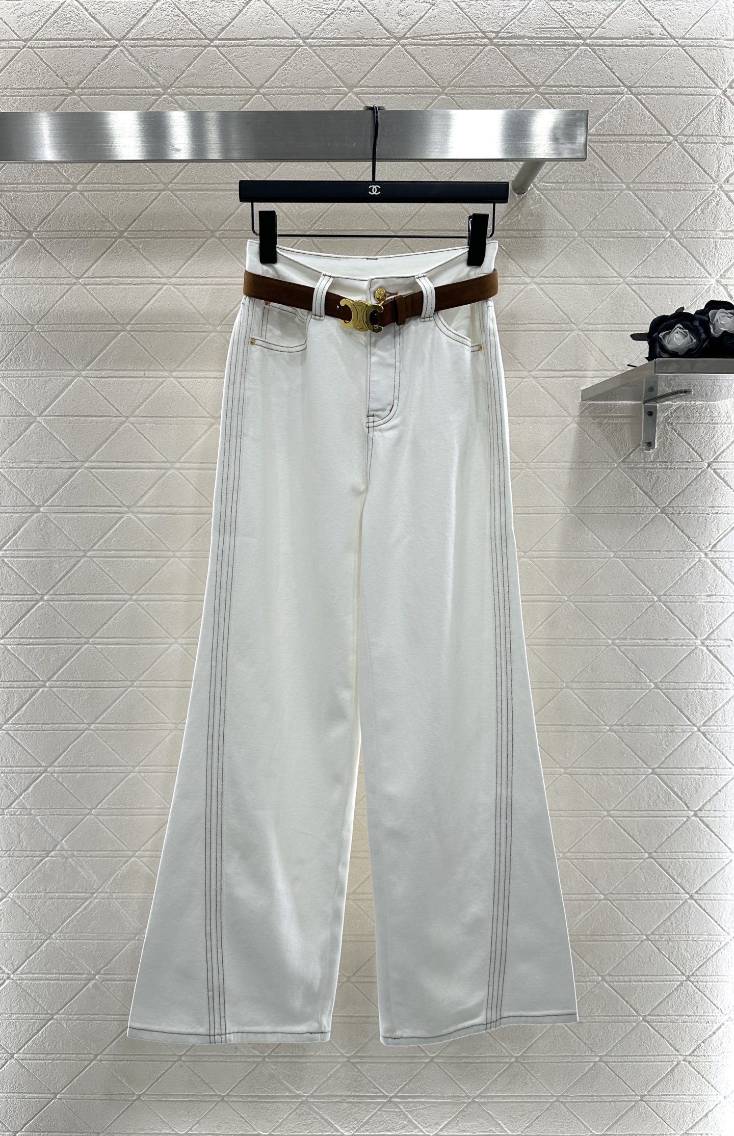 ♥Celin*♥2025新品上架 直筒腰带轮廓线牛仔裤定制YB斜纹棉牛仔材质，面料柔软舒适，透气性好，反