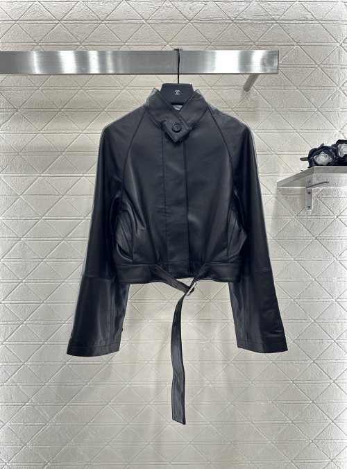 Loewe Cropped Lambskin Leather Jacket with Belt - Chic & Edgy Style 1 Loewe Cropped Lambskin Leather Jacket with Belt - Chic & Edgy Style