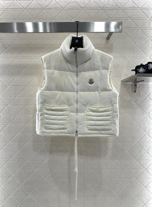 Moncler White Down Padded Vest Stand Collar Nylon & Goose Down - Warm 1 Moncler White Down Padded Vest Stand Collar Nylon & Goose Down - Warm