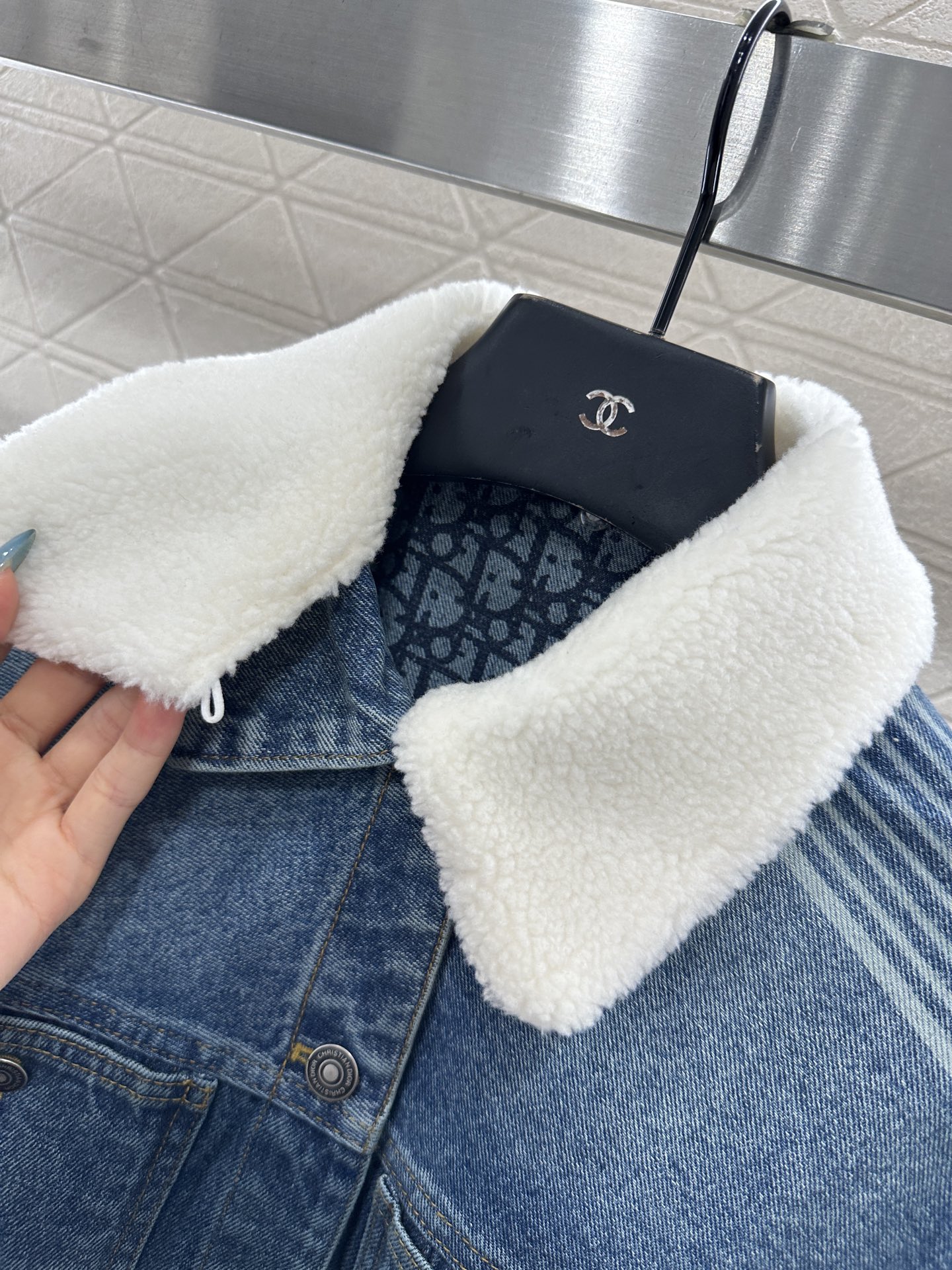 ♥Dio*♥2025新品上架毛绒翻领牛仔外套半裙套装定制YB斜纹全棉牛仔材质，水洗做旧复古蓝➕碳灰黑色可