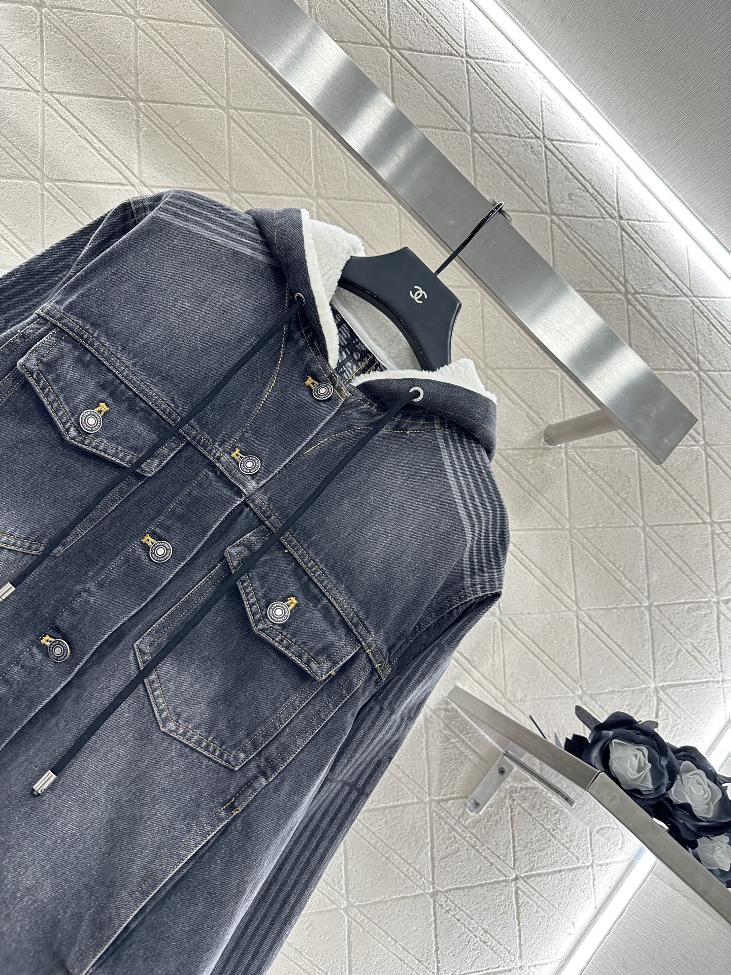 ♥Dio*♥2025新品上架连帽毛绒牛仔外套长裤套装定制YB斜纹全棉牛仔材质，水洗做旧复古蓝➕碳灰黑色可