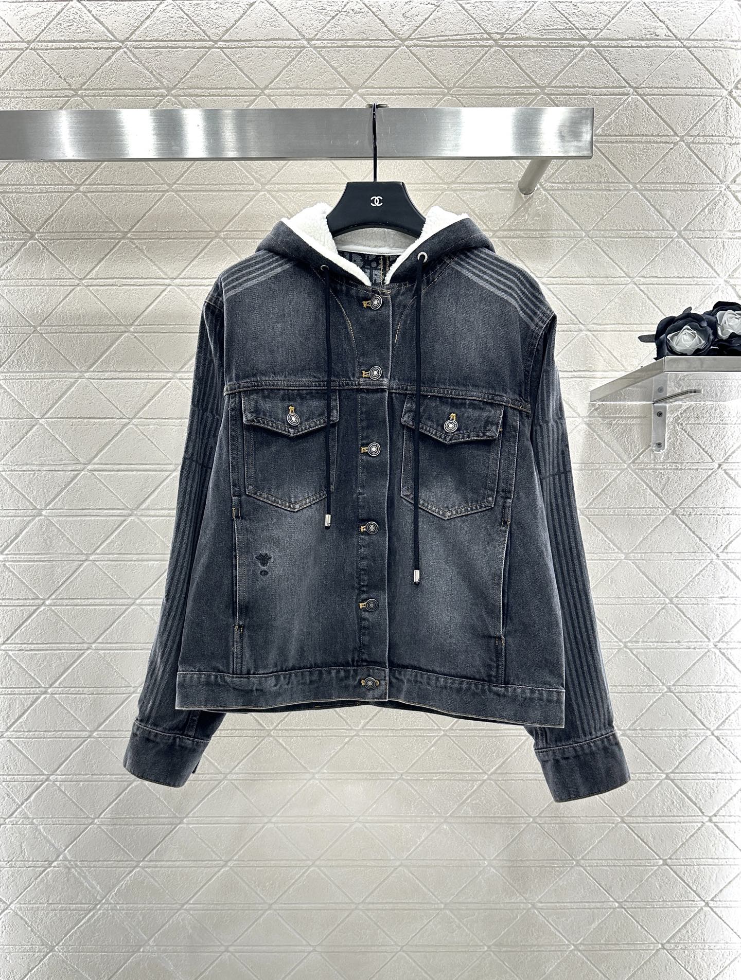 ♥Dio*♥2025新品上架连帽毛绒牛仔外套长裤套装定制YB斜纹全棉牛仔材质，水洗做旧复古蓝➕碳灰黑色可