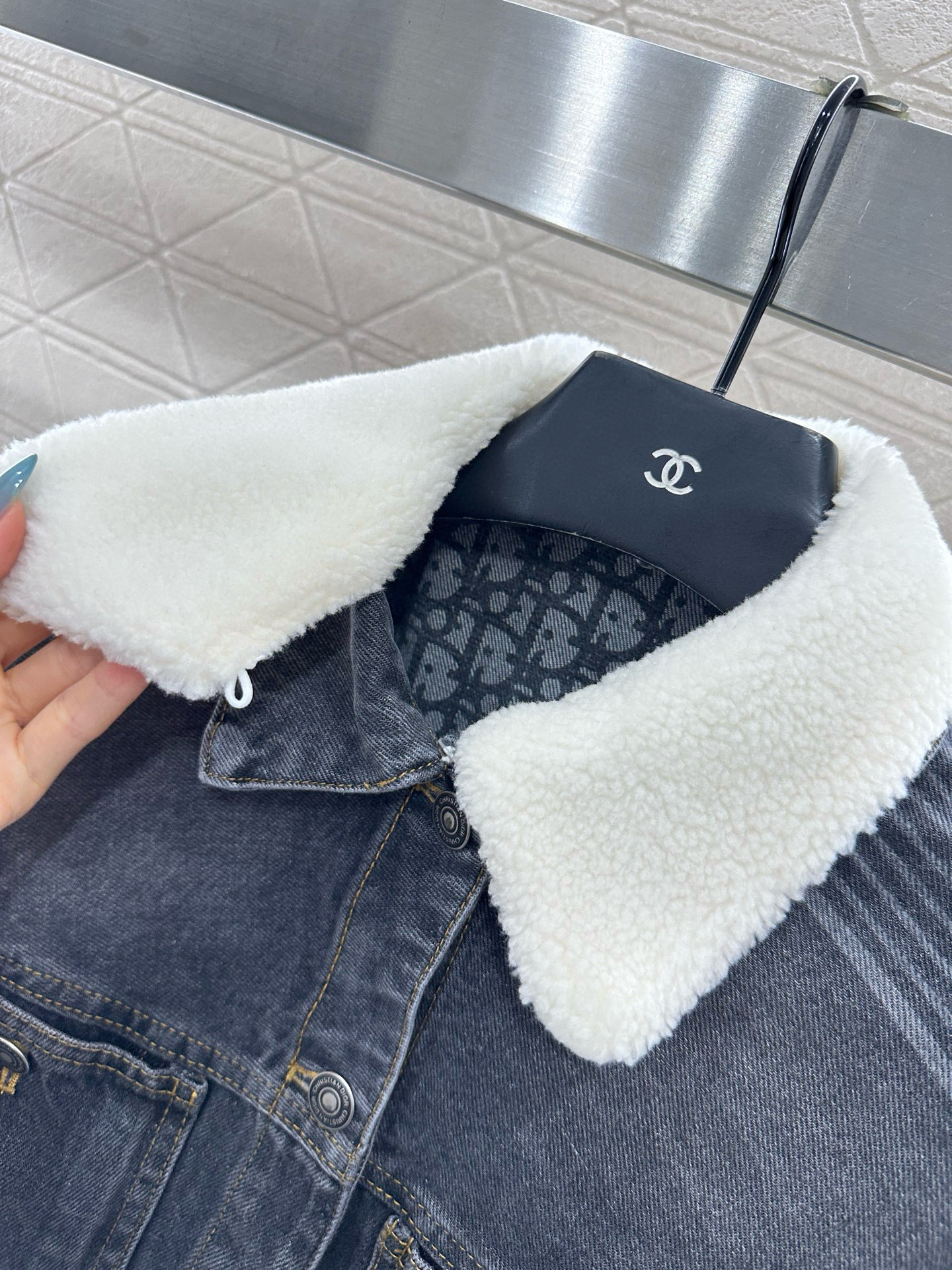 ♥Dio*♥2025新品上架毛绒翻领牛仔外套半裙套装定制YB斜纹全棉牛仔材质，水洗做旧复古蓝➕碳灰黑色可