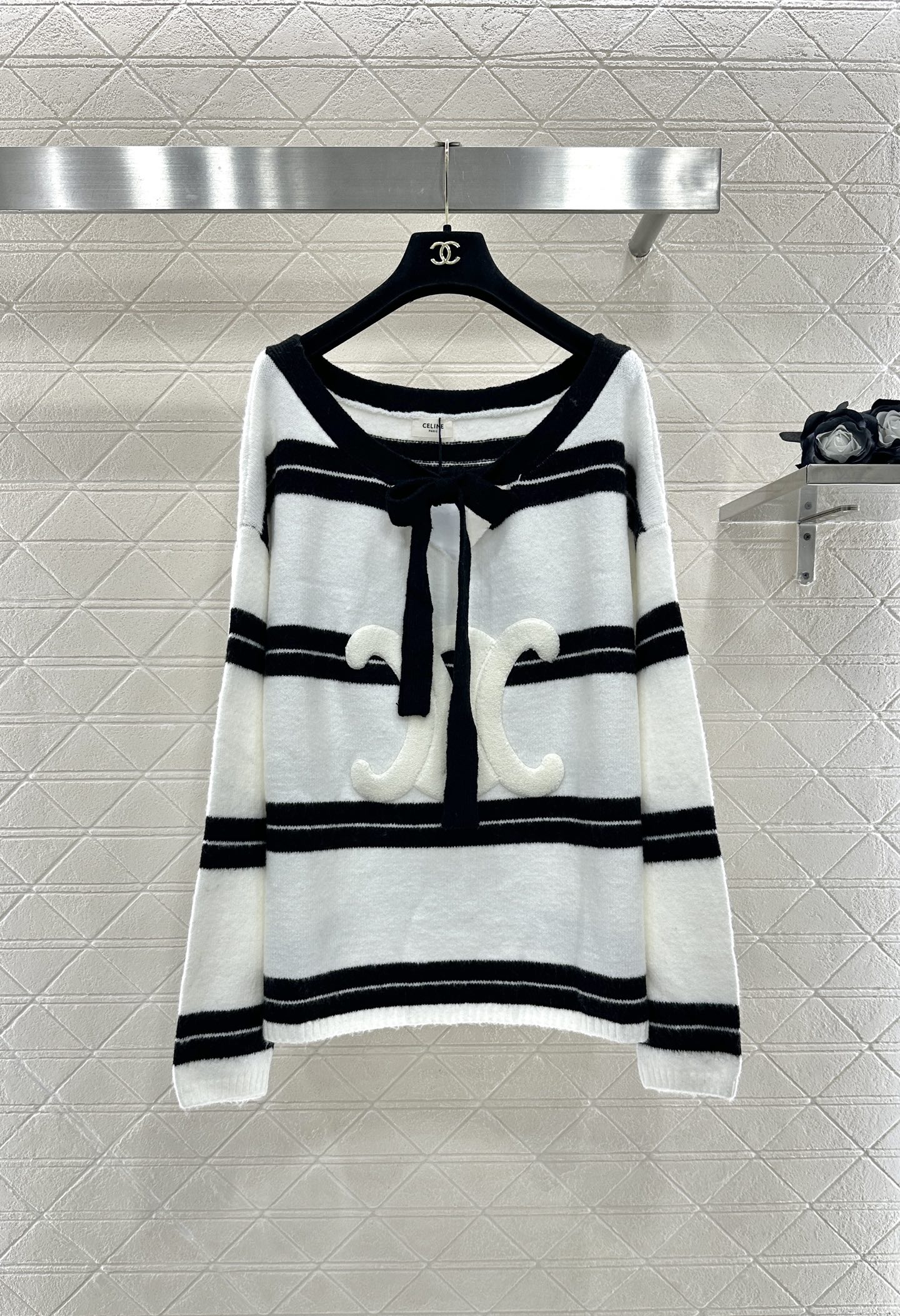 ♥Celin*♥2025新品上架 条纹针织上衣短裤套装定制YB羊毛纱线织造，穿搭舒适，柔软细腻，针织廓形