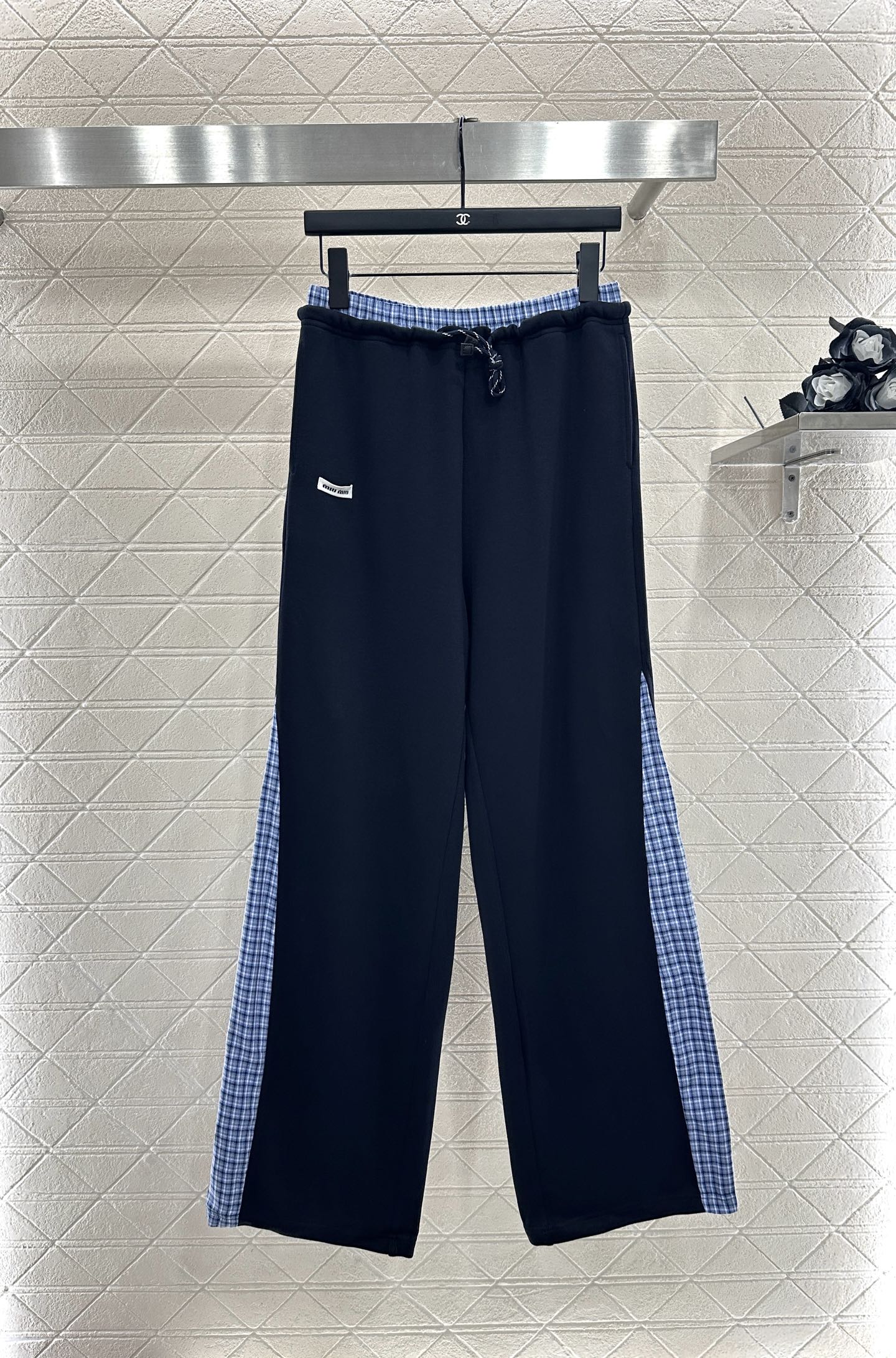 ♥Miumi*♥2025新品上架 格纹拼接连帽外套长裤套装定制YB斜纹全棉材质，质感光泽，品相高级，宽松