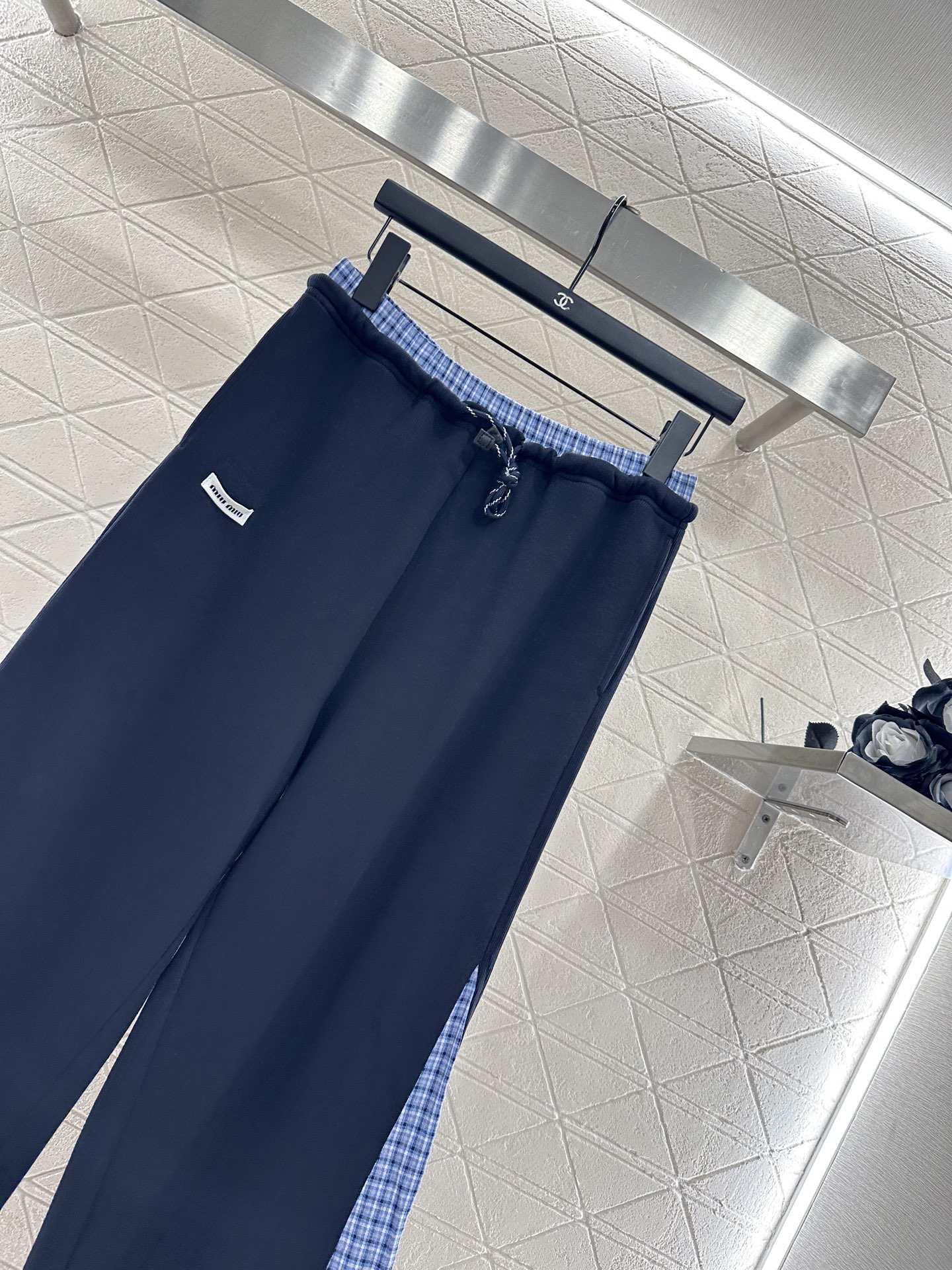 ♥Miumi*♥2025新品上架 格纹拼接连帽外套长裤套装定制YB斜纹全棉材质，质感光泽，品相高级，宽松