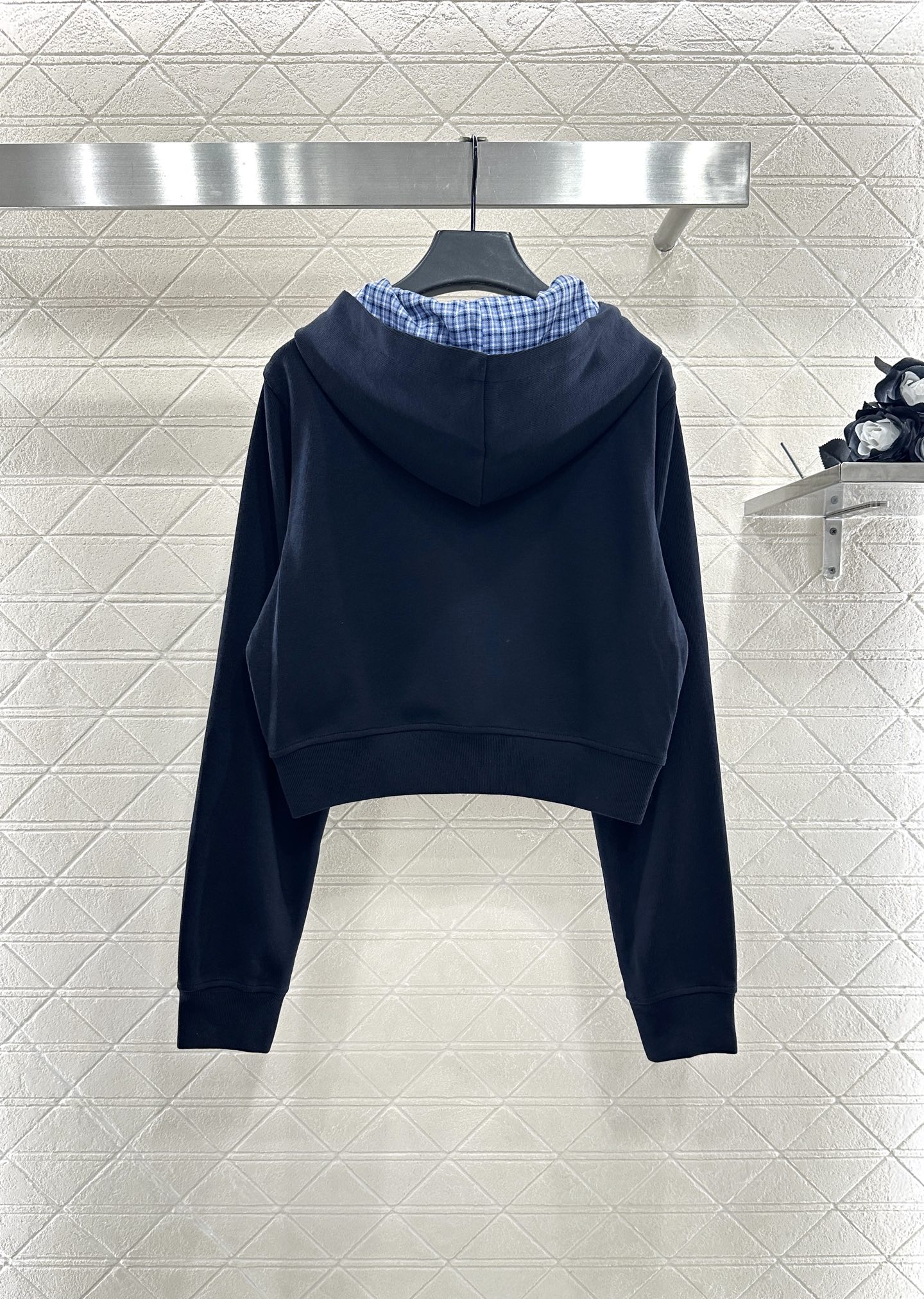 ♥Miumi*♥2025新品上架 格纹拼接连帽外套长裤套装定制YB斜纹全棉材质，质感光泽，品相高级，宽松