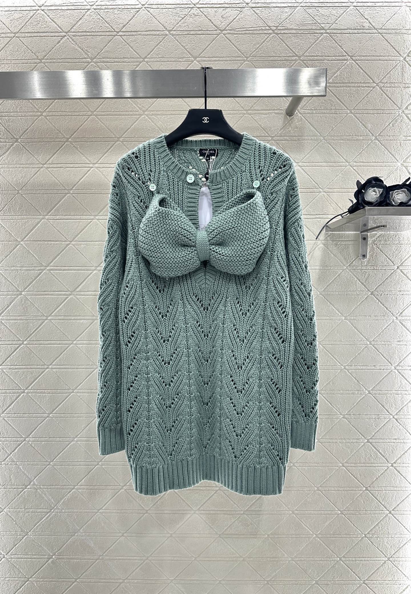 ♥Chane*♥2025新品上架 蝴蝶结镂空针织裙定制YB羊毛纱线织造，穿搭舒适，柔软细腻，针织连衣裙剪