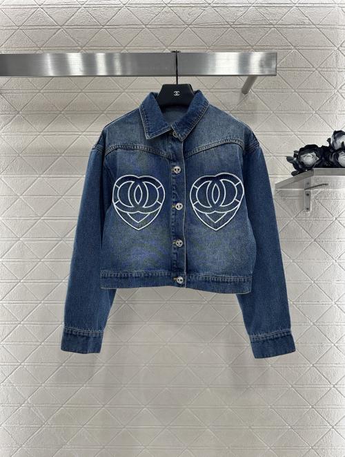 Chanel Denim Jacket with Heart Double C Logo - Chic & Versatile 1 Chanel Denim Jacket with Heart Double C Logo - Chic & Versatile