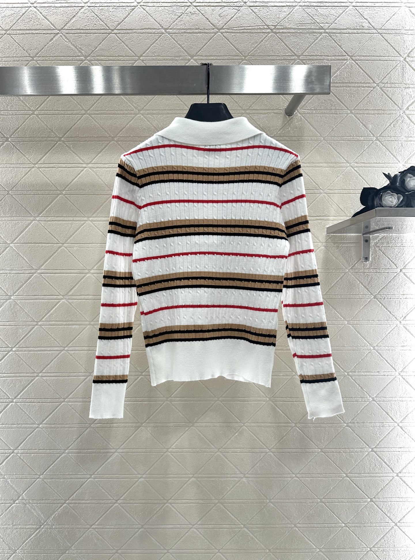 ♥BBR*♥2025新品上架 翻领蝴蝶结格纹开衫定制YB羊毛纱线织造，细腻柔软，弹力十足，翻领针织开衫毛