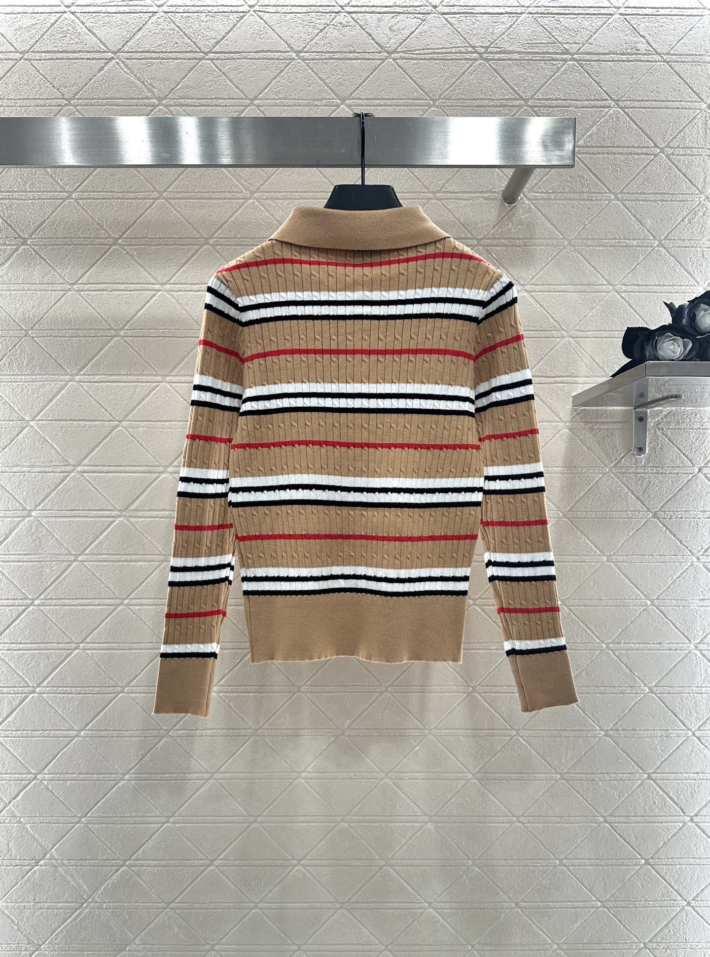 ♥BBR*♥2025新品上架 翻领蝴蝶结格纹开衫定制YB羊毛纱线织造，细腻柔软，弹力十足，翻领针织开衫毛