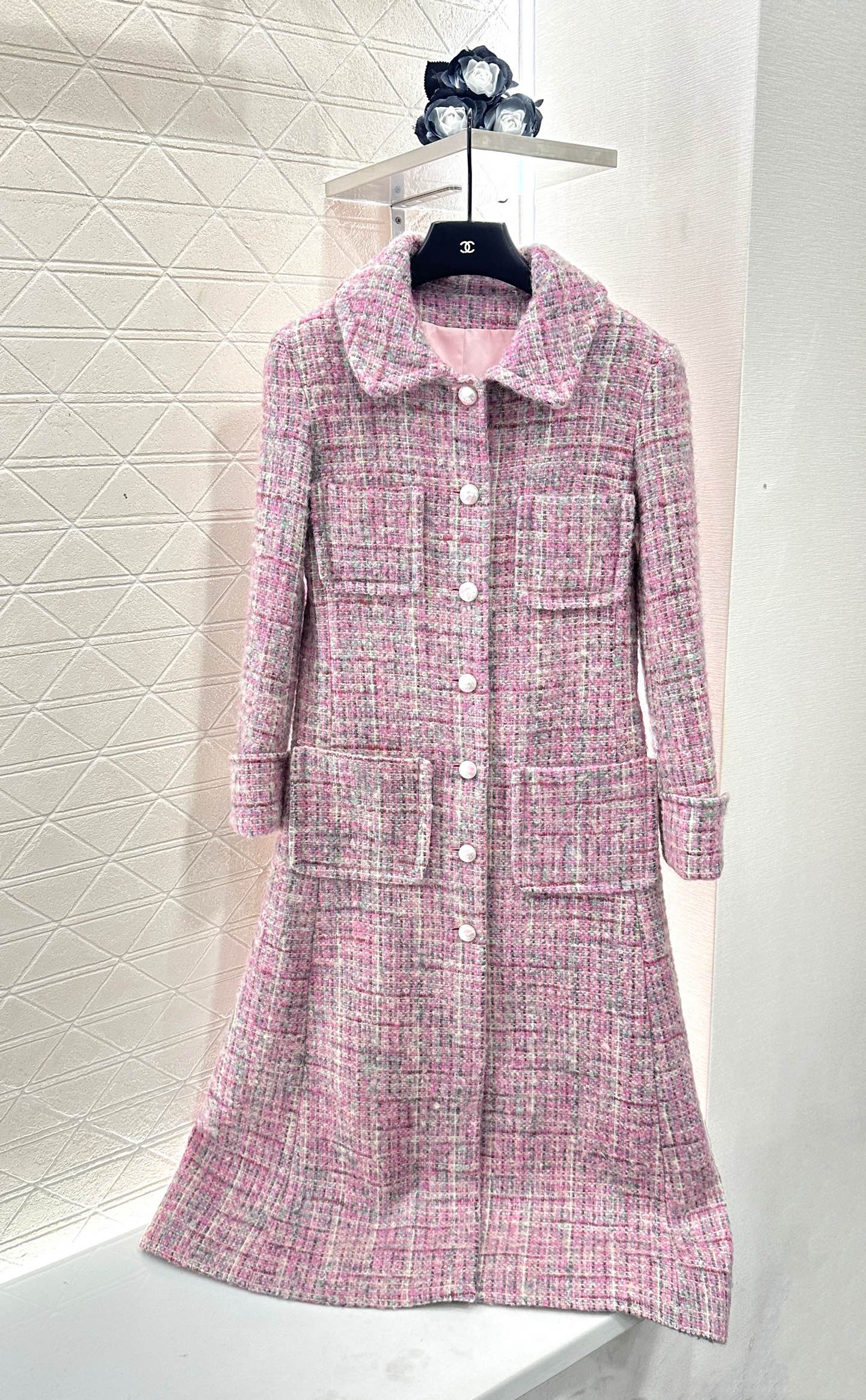 ♥Chane*♥2025新品上架 格纹粗花呢翻领洋装大衣定制YB进口粗纺羊毛呢材质，肌理明显，质感上乘，