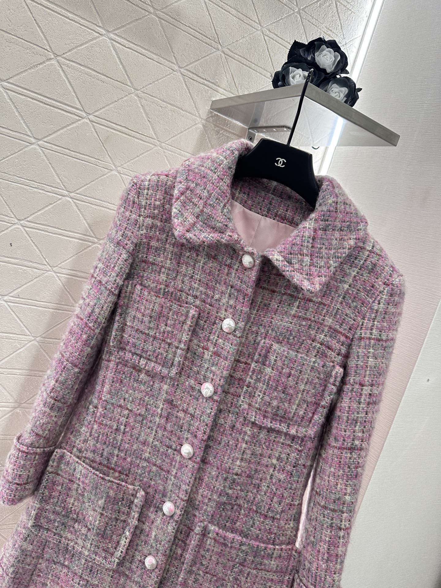 ♥Chane*♥2025新品上架 格纹粗花呢翻领洋装大衣定制YB进口粗纺羊毛呢材质，肌理明显，质感上乘，