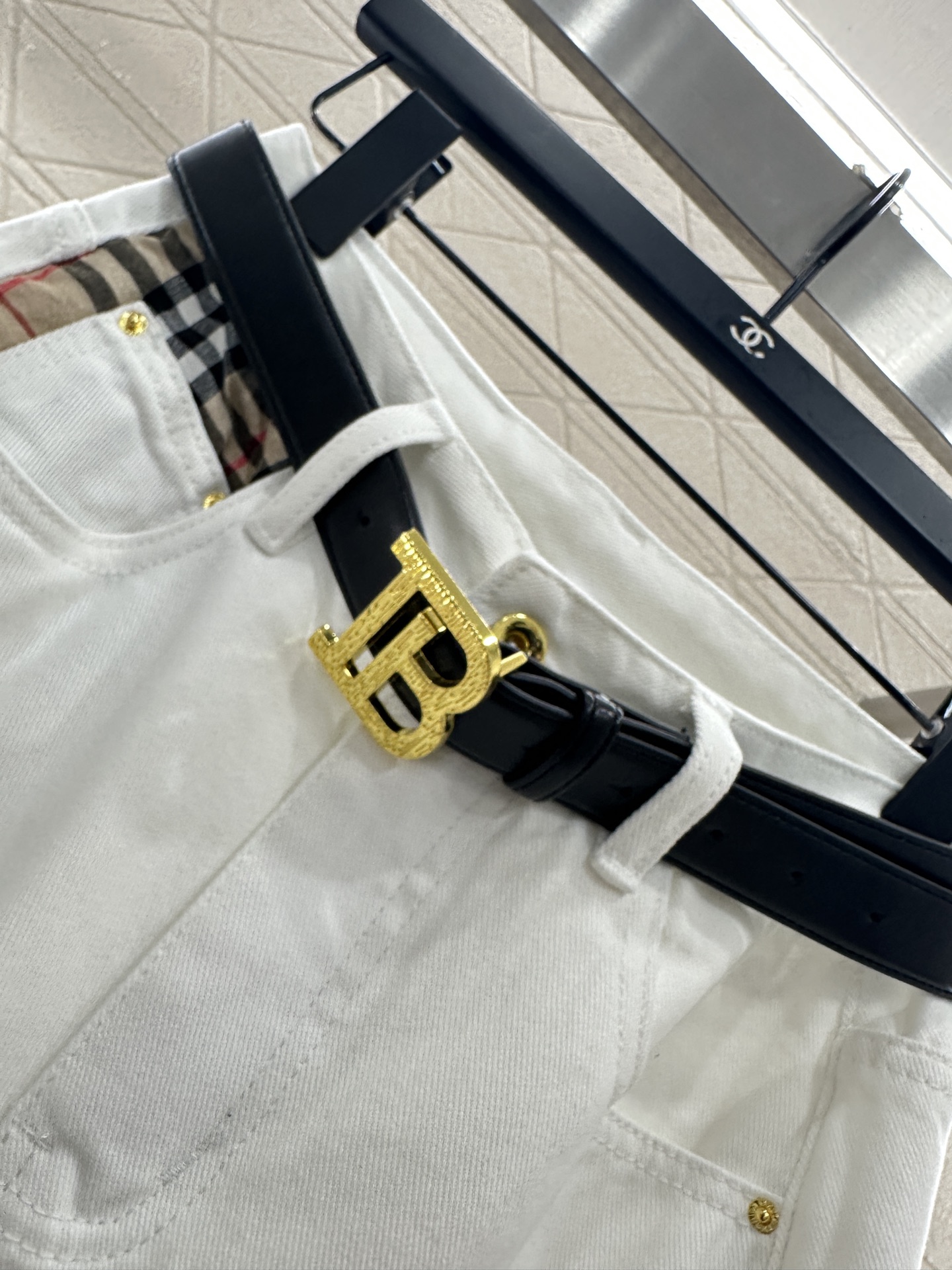 ♥BBR*♥2025新品上架 高腰格纹腰带牛仔长裤定制YB斜纹棉牛仔面料，透气性佳，柔软亲肤，高腰系扣对