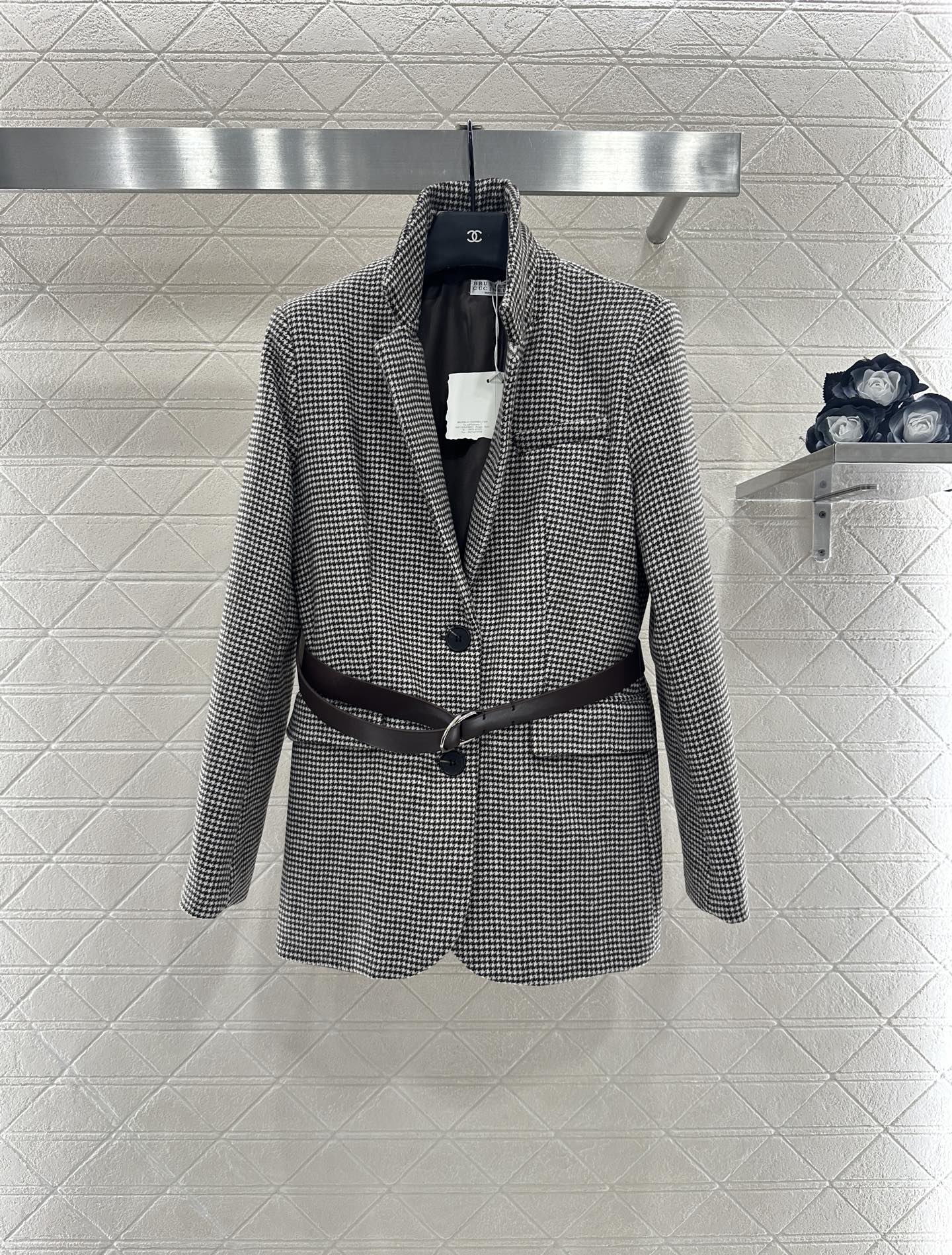 Houndstooth Belted Blazer - Long Sleeve Wool Blend Jacket for Women 3 i1760186094848 1736 0 1