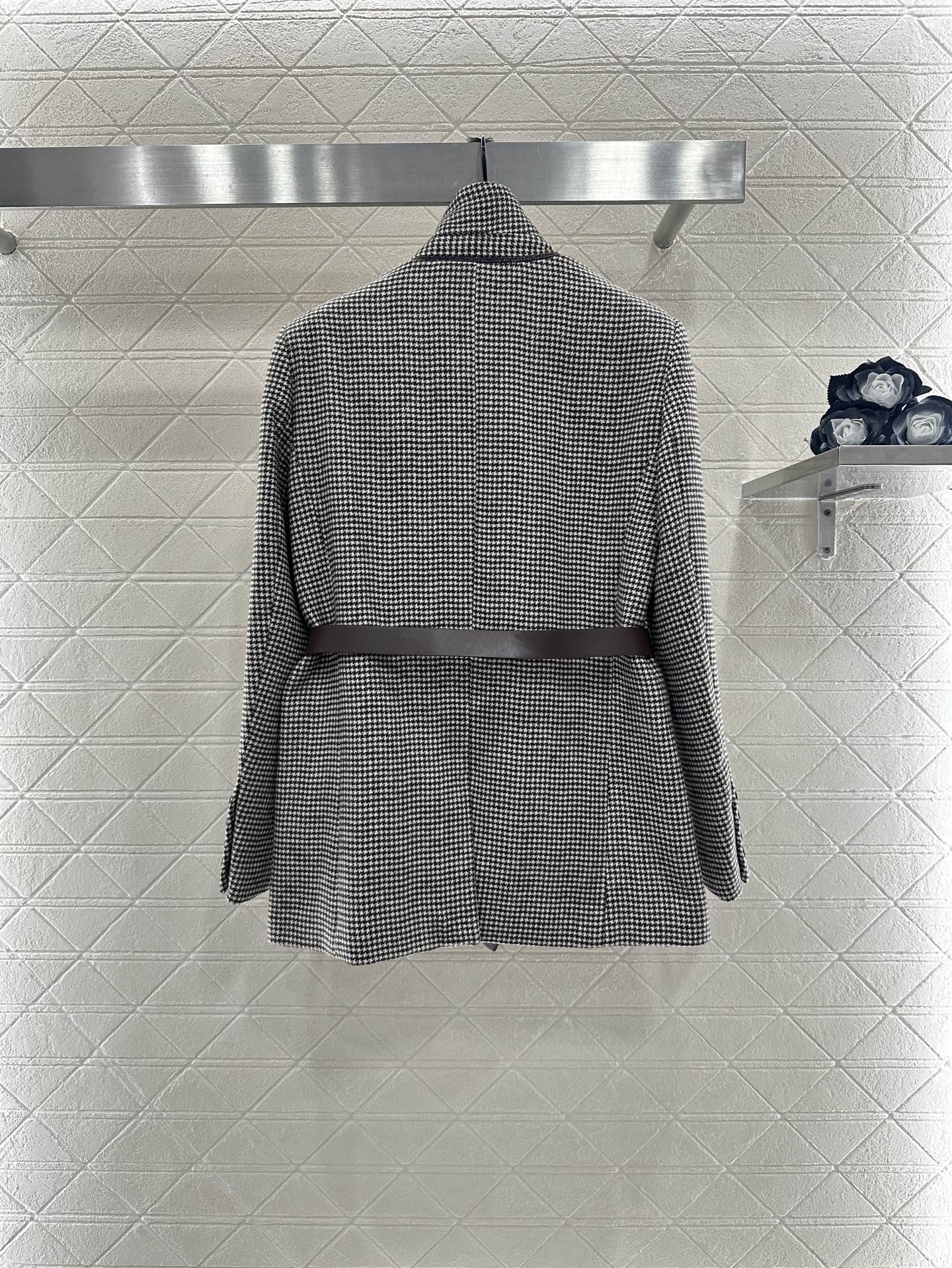 Houndstooth Belted Blazer - Long Sleeve Wool Blend Jacket for Women 4 i1760186094869 7954 0 2