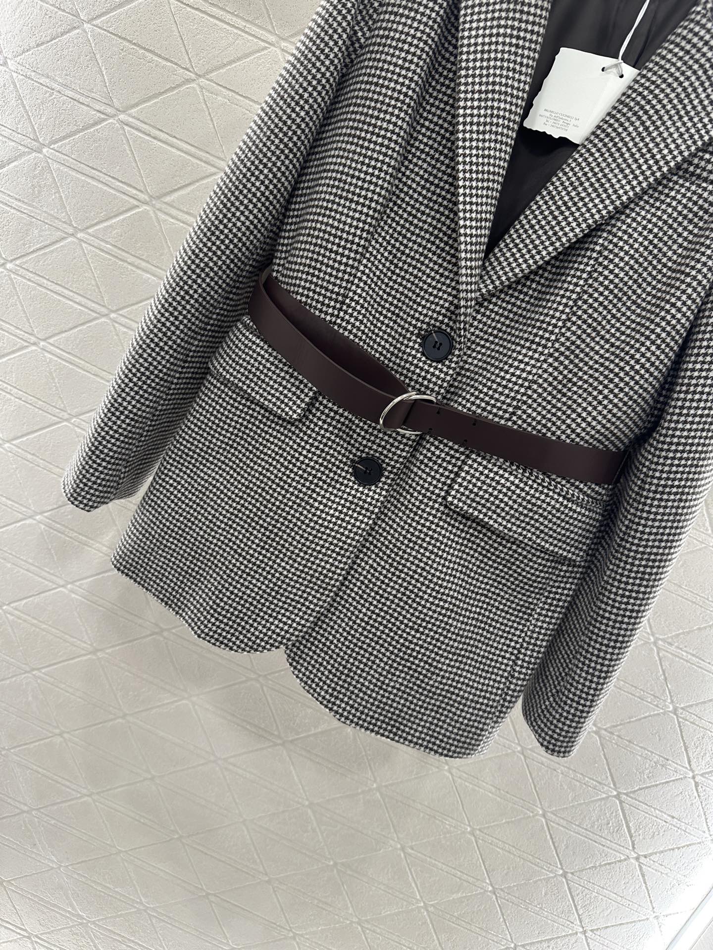 Houndstooth Belted Blazer - Long Sleeve Wool Blend Jacket for Women 6 i1760186095794 1892 0 7