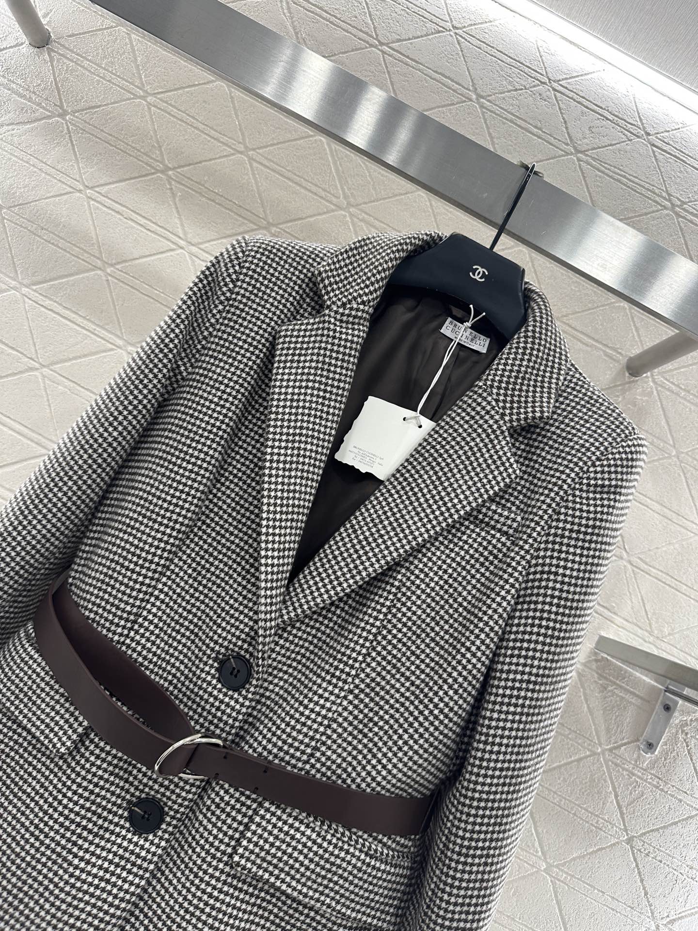 Houndstooth Belted Blazer - Long Sleeve Wool Blend Jacket for Women 5 i1760186095804 2965 0 3