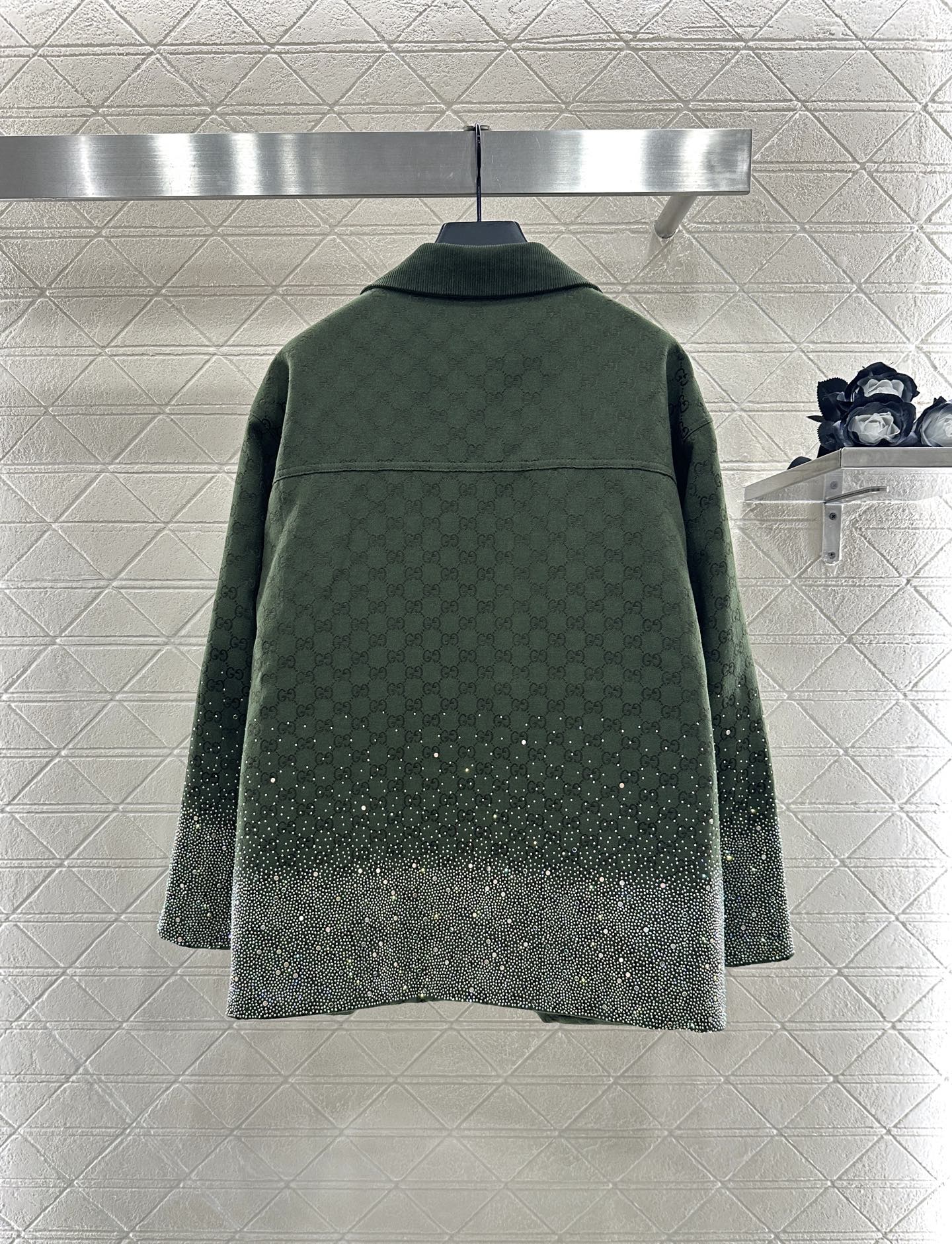 ♥Gucc*♥2025新品上架重工烫钻棉服外套短裙套装定制YB进口提花材质，质感高级，挺括有型，翻领廓形