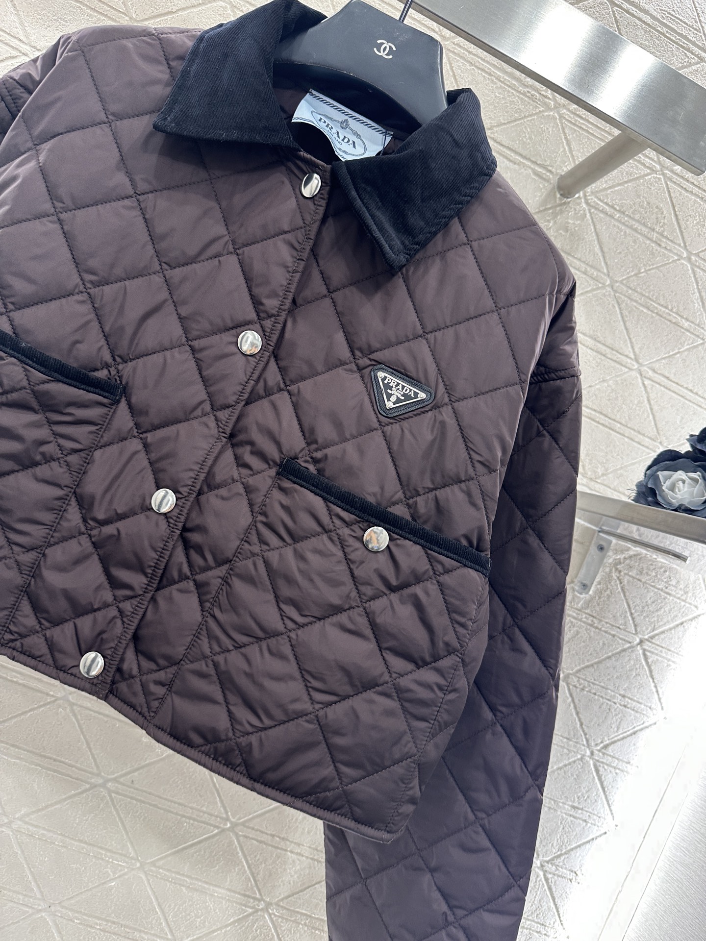 ♥Prad*♥2025新品上架 灯芯绒领短款棉服外套定制YB进口防风防水尼龙材质 其工艺还原 升级材质 