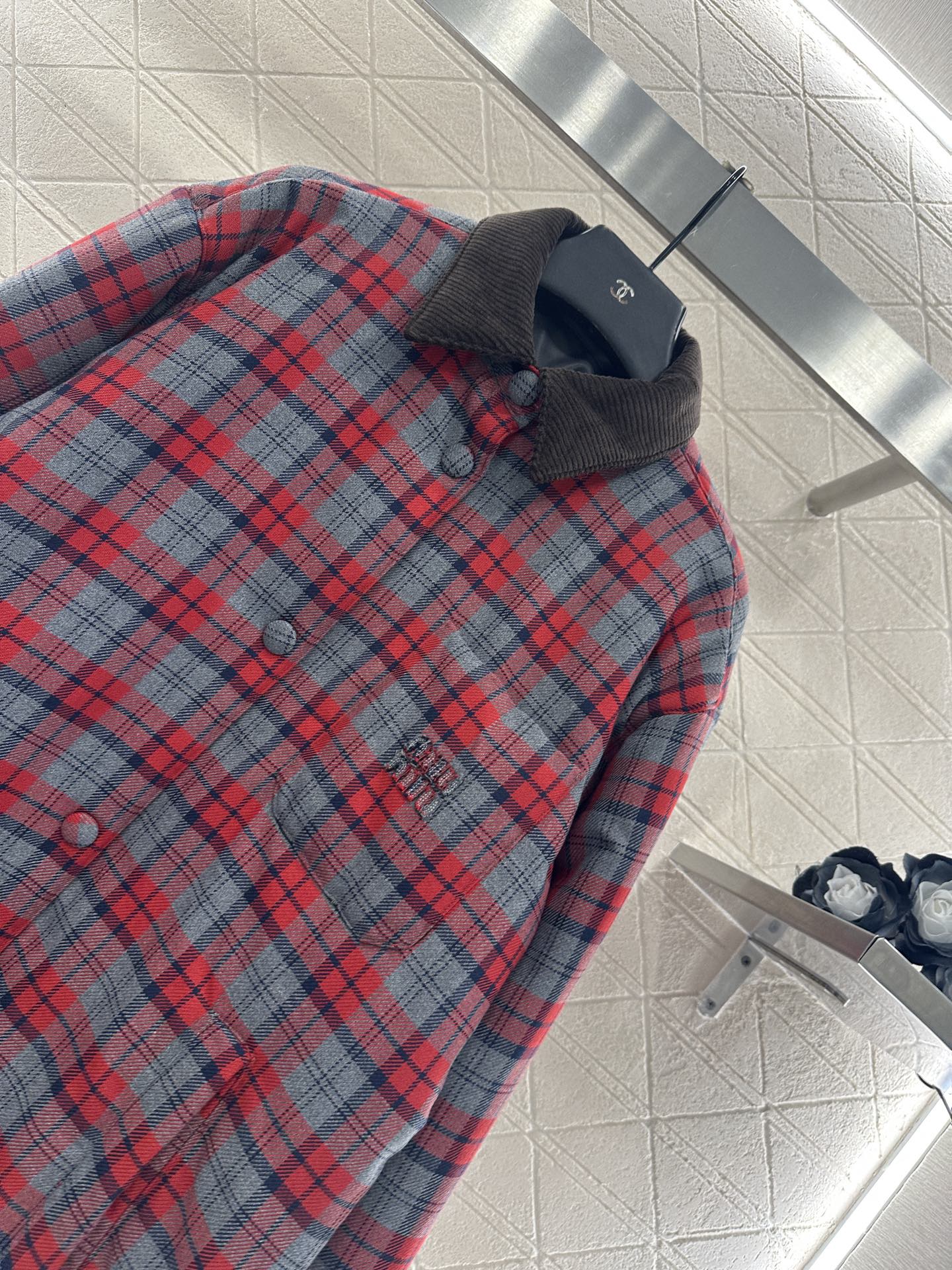 ♥Miumi*♥2025新品上架 灯芯绒格纹棉服外套定制YB进口全棉➕灯芯绒材质，其工艺还原，升级材质，