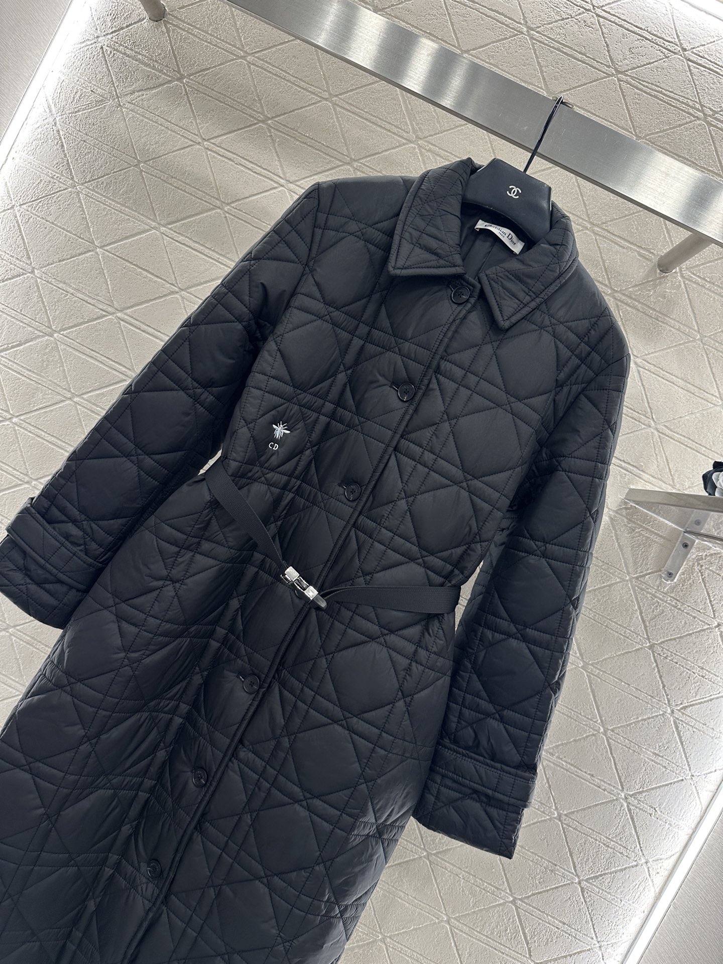 ♥Dio*♥2025新品上架 翻领藤格纹棉服长款外套定制YB防风防水尼龙材质，衔棉填充内里，整件轻盈保暖