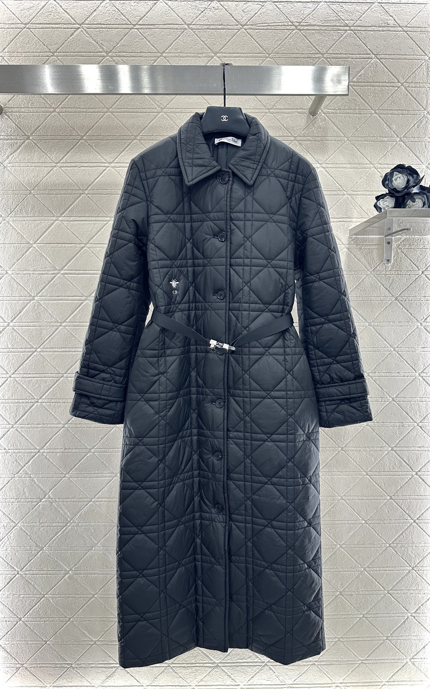 ♥Dio*♥2025新品上架 翻领藤格纹棉服长款外套定制YB防风防水尼龙材质，衔棉填充内里，整件轻盈保暖