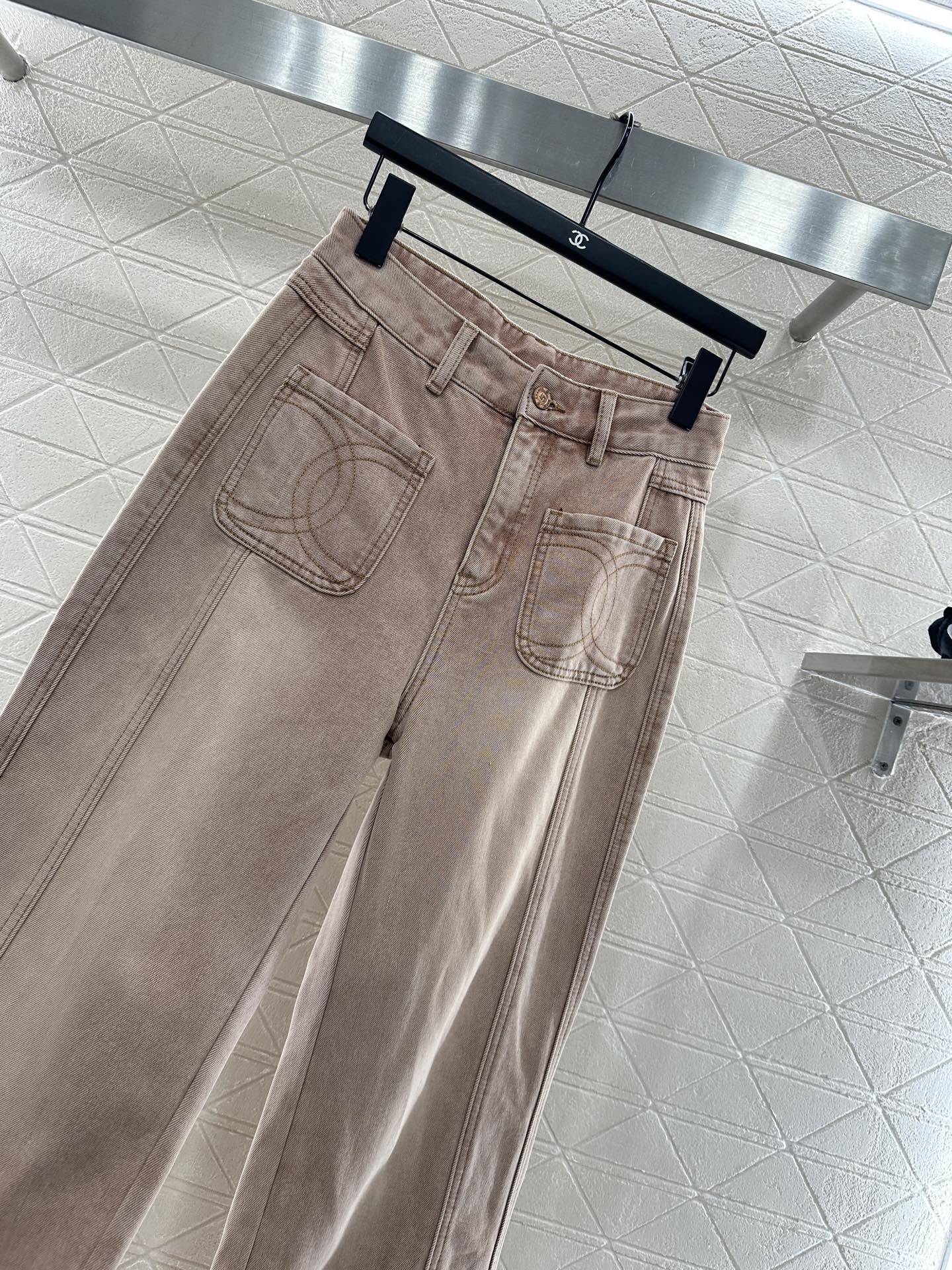 ♥Chane*♥2025新品上架 粉色磨白直筒牛仔长裤定制YB斜纹棉牛仔面料，透气性佳，柔软亲肤，高腰系