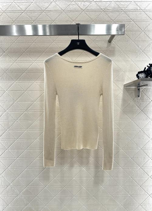 Miu Miu Fitted Ribbed Knit Long Sleeve Top - Designer Fashion 1 Miu Miu Fitted Ribbed Knit Long Sleeve Top - Designer Fashion