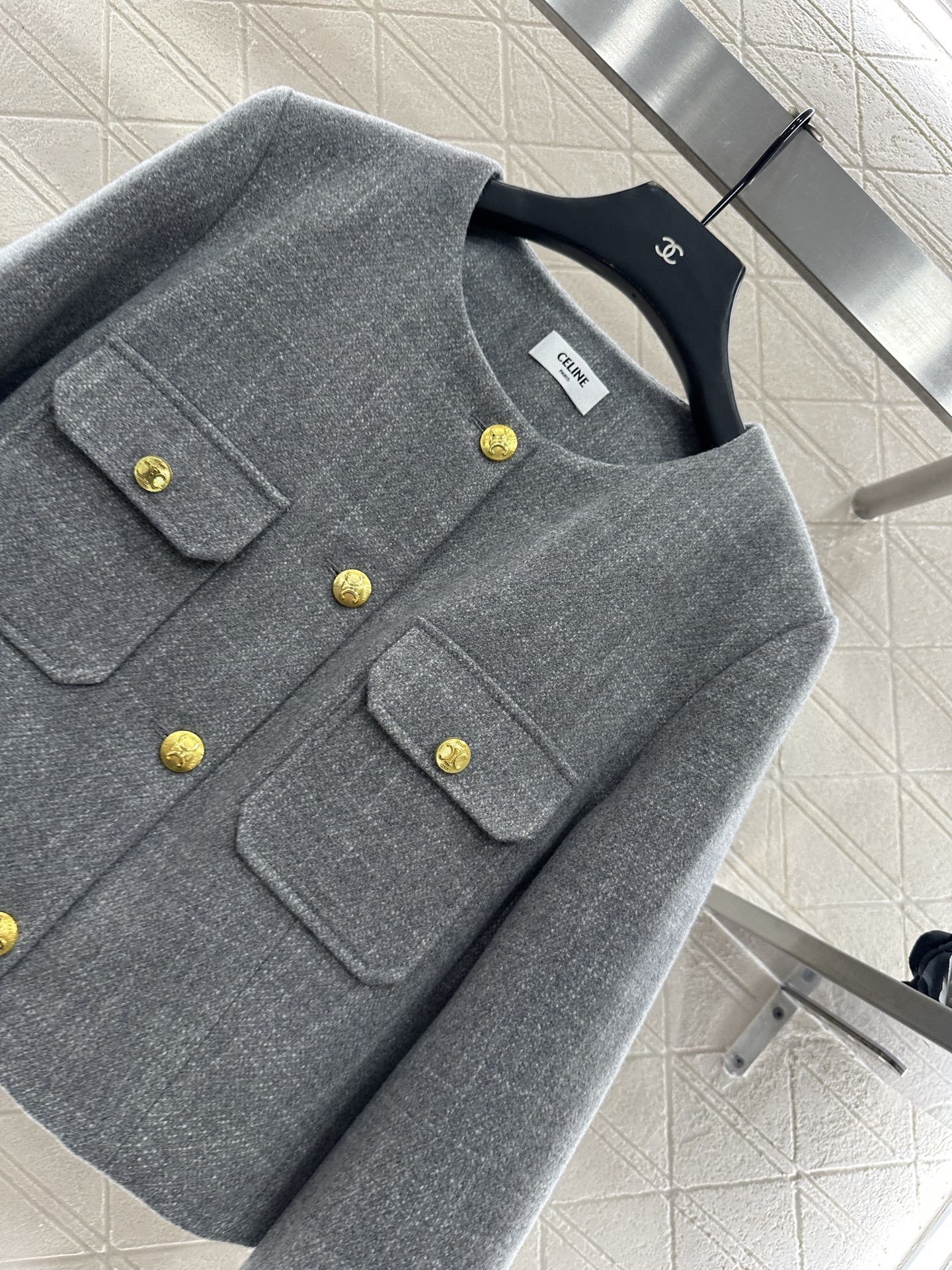 ♥Celin*♥2025新品上架 圆领拼接袖外套半裙套装定制YB进口精仿羊毛材质,肌理明显,质感上乘,高