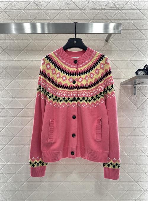 Miu Miu Fair Isle Wool Knit Cardigan Pink Women's Size S M L 10 Miu Miu Fair Isle Wool Knit Cardigan Pink Women's Size S M L