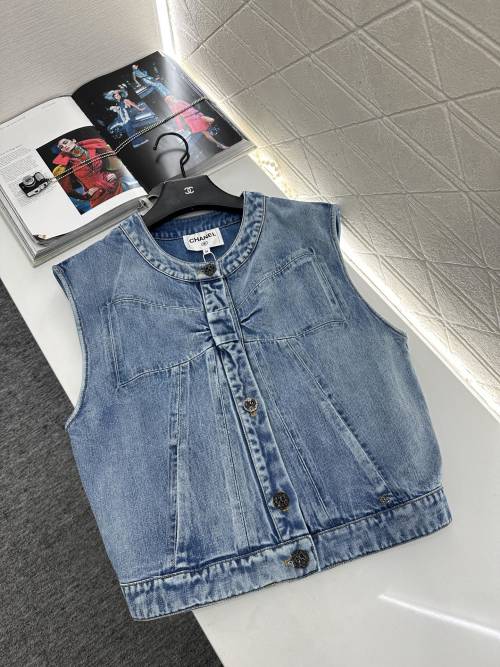 Chanel Denim Vest 2025 New Arrival: Chic Button-Down Vest with Bow Detail 6 Chanel Denim Vest 2025 New Arrival: Chic Button-Down Vest with Bow Detail