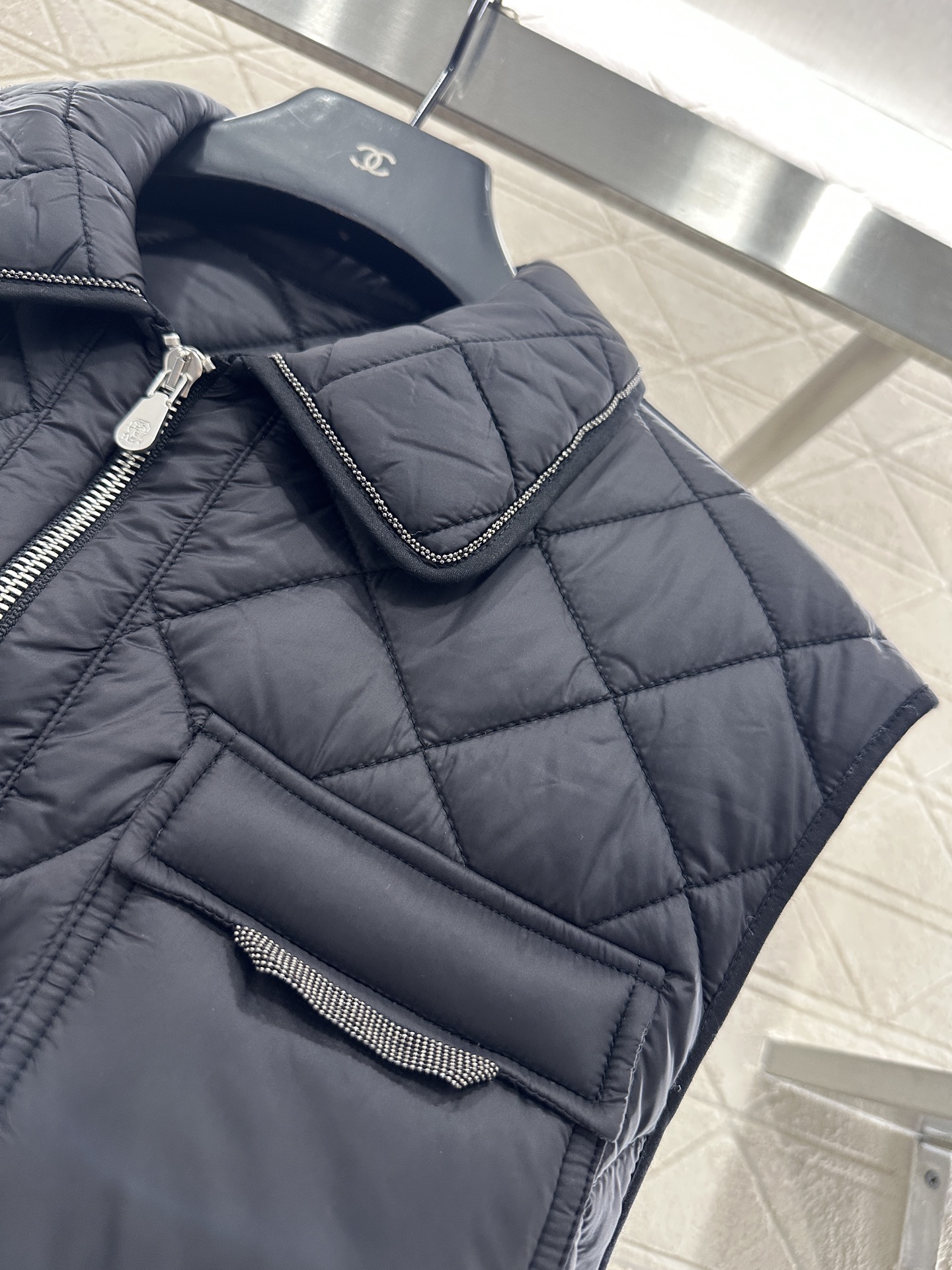 ♥Brunello Cucin*♥2025新品上架 腰带翻领棉服马甲定制YB进口防风防水尼龙材质，羽绒棉