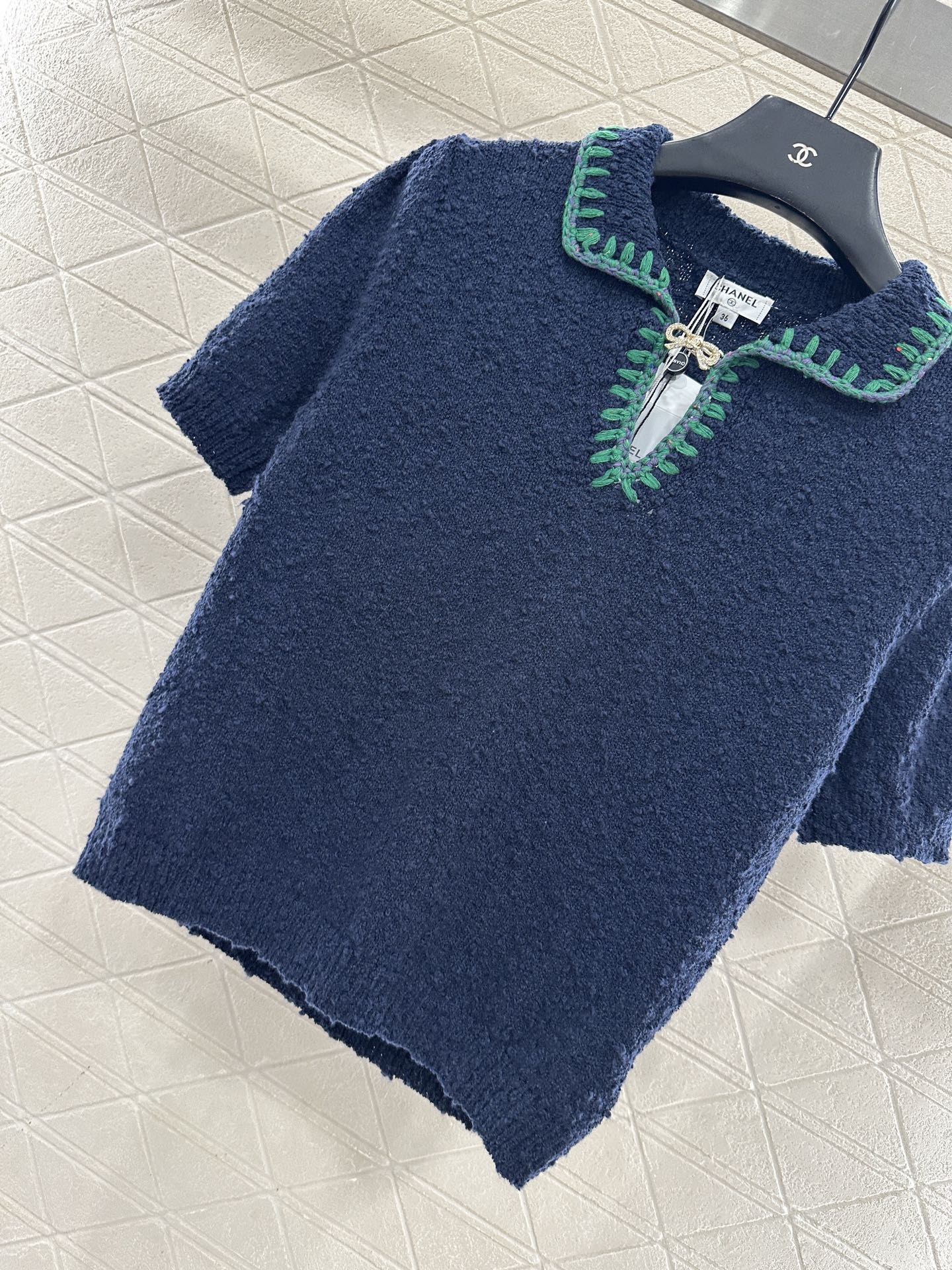 ♥Chane*♥2025新品上架 翻领撞色针织短袖25coco滑雪🎿系列#定制YB羊毛纱线织造，质感高级