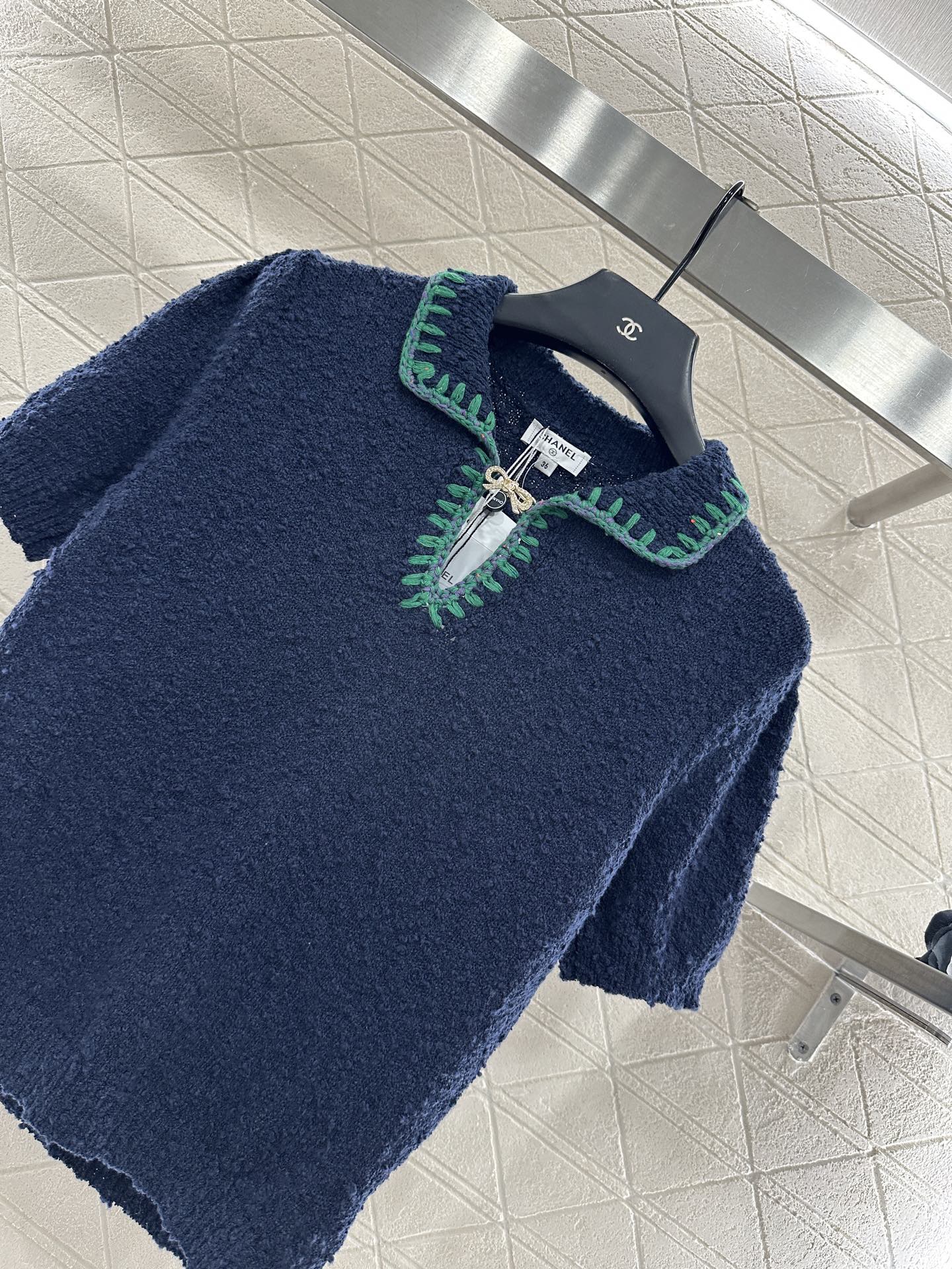 ♥Chane*♥2025新品上架 翻领撞色针织短袖25coco滑雪🎿系列#定制YB羊毛纱线织造，质感高级