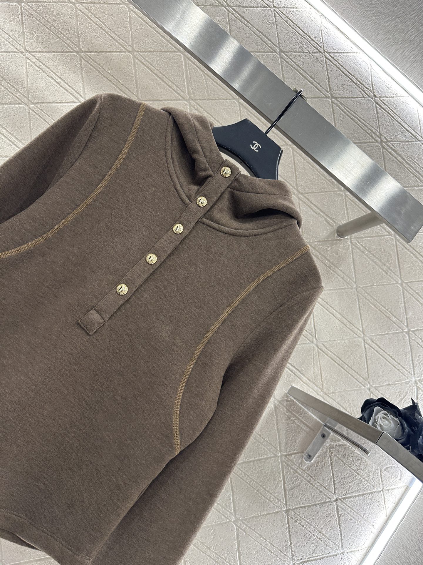 ♥Miumi*♥2025新品上架 半开襟连帽上衣长裤套装定制YB进口羊毛混纺材质，质感光泽，舒适保暖，修