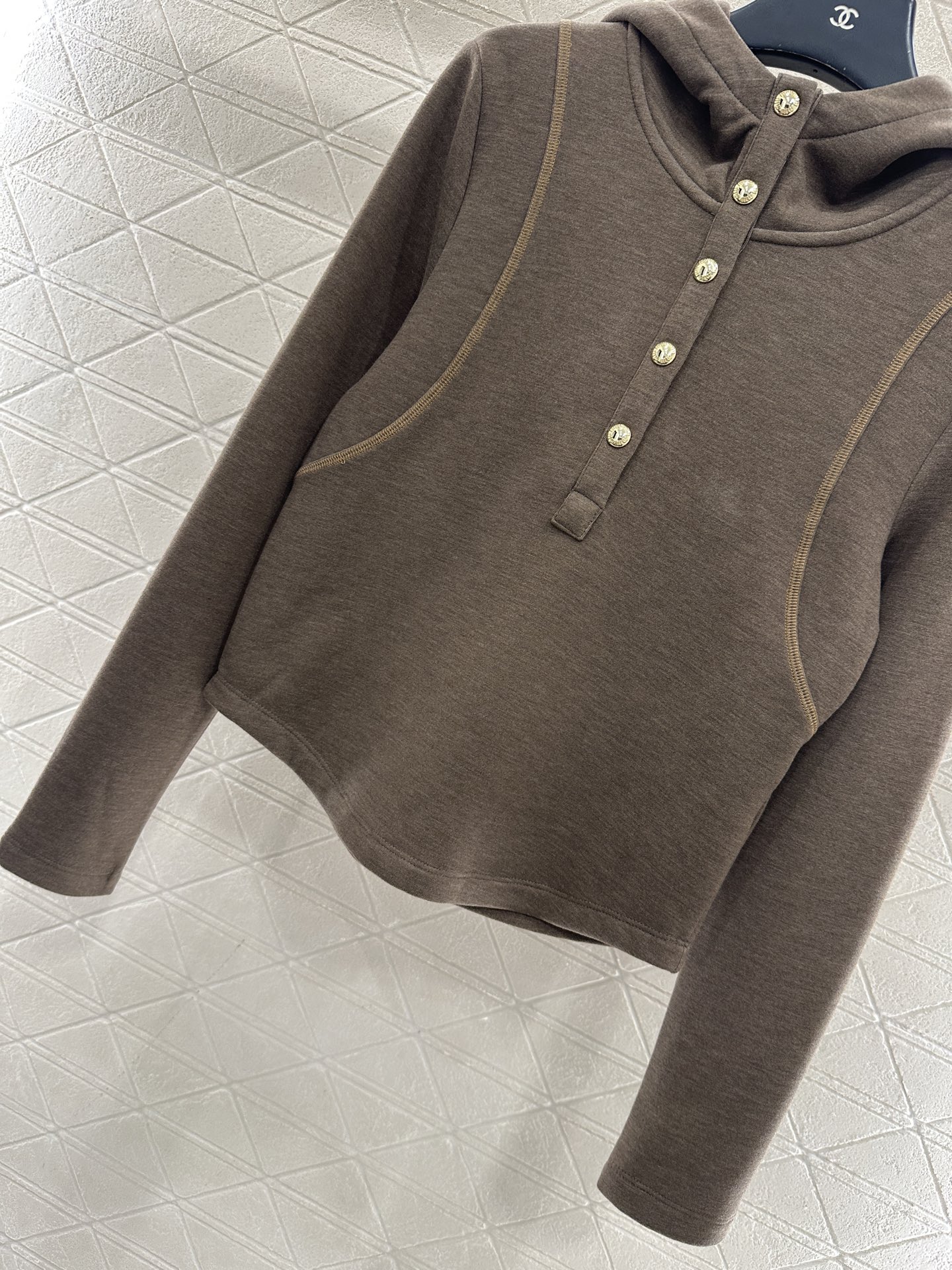 ♥Miumi*♥2025新品上架 半开襟连帽上衣长裤套装定制YB进口羊毛混纺材质，质感光泽，舒适保暖，修