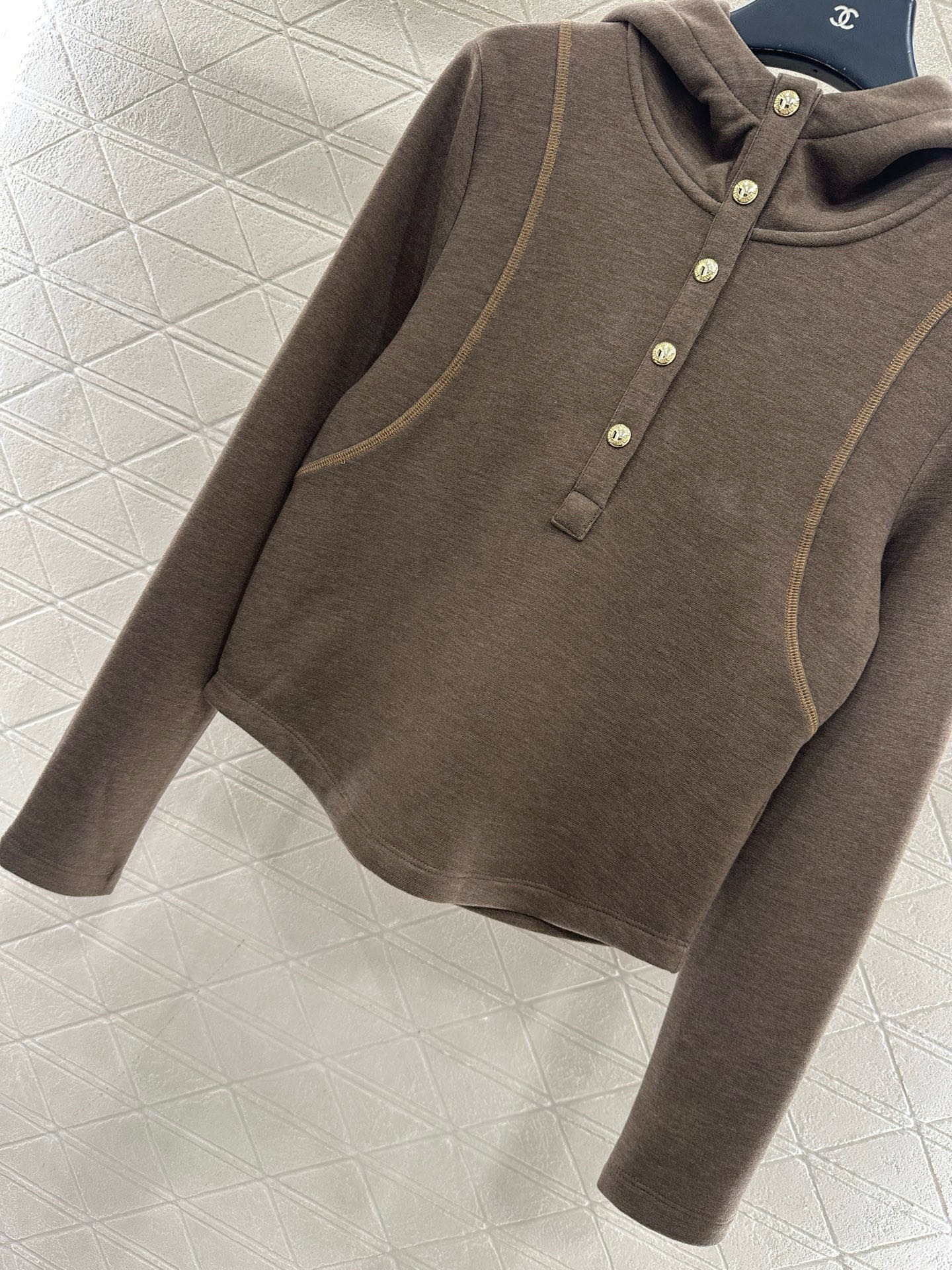 ♥Miumi*♥2025新品上架 半开襟连帽上衣长裤套装定制YB进口羊毛混纺材质，质感光泽，舒适保暖，修