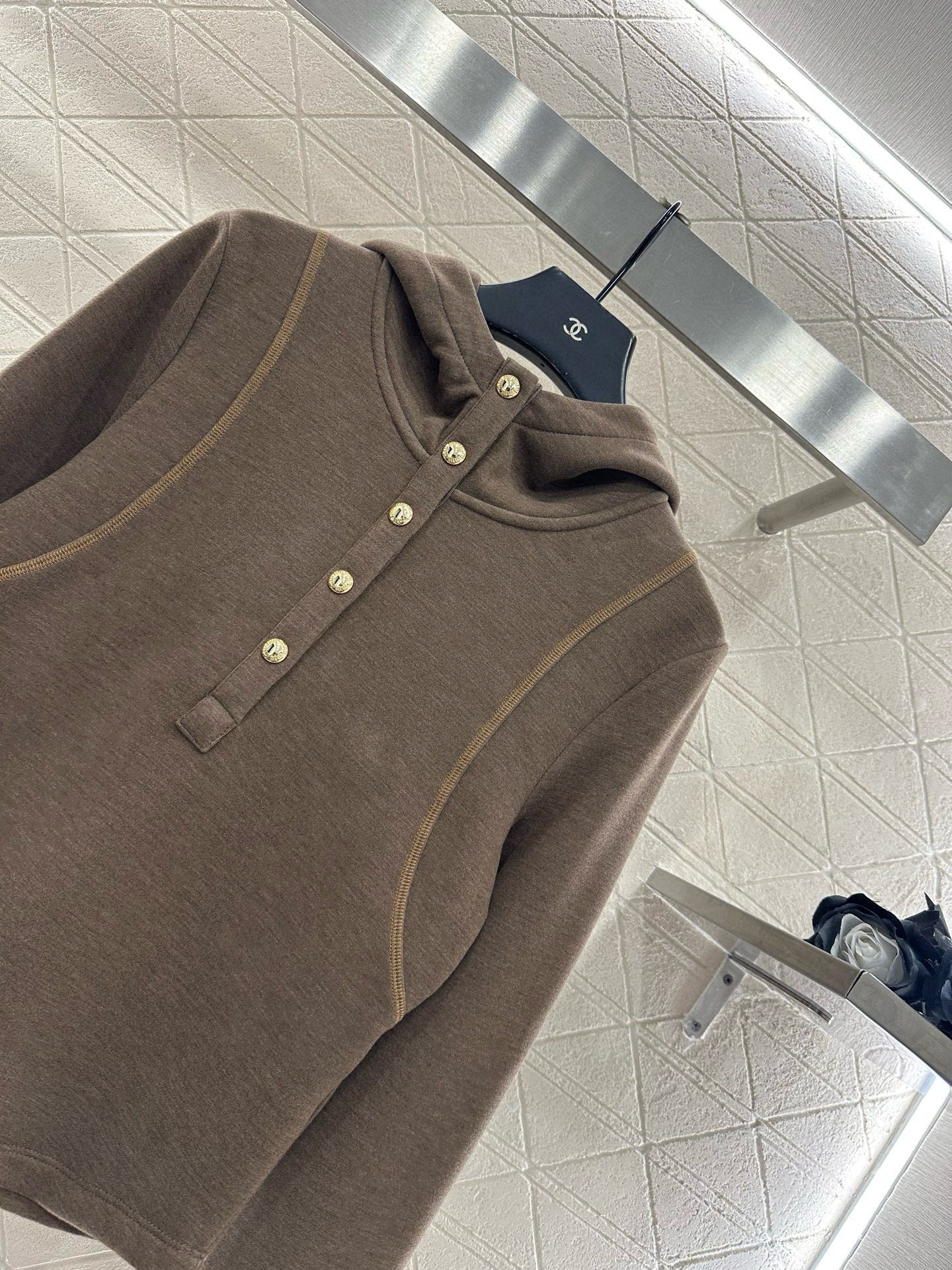 ♥Miumi*♥2025新品上架 半开襟连帽上衣长裤套装定制YB进口羊毛混纺材质，质感光泽，舒适保暖，修