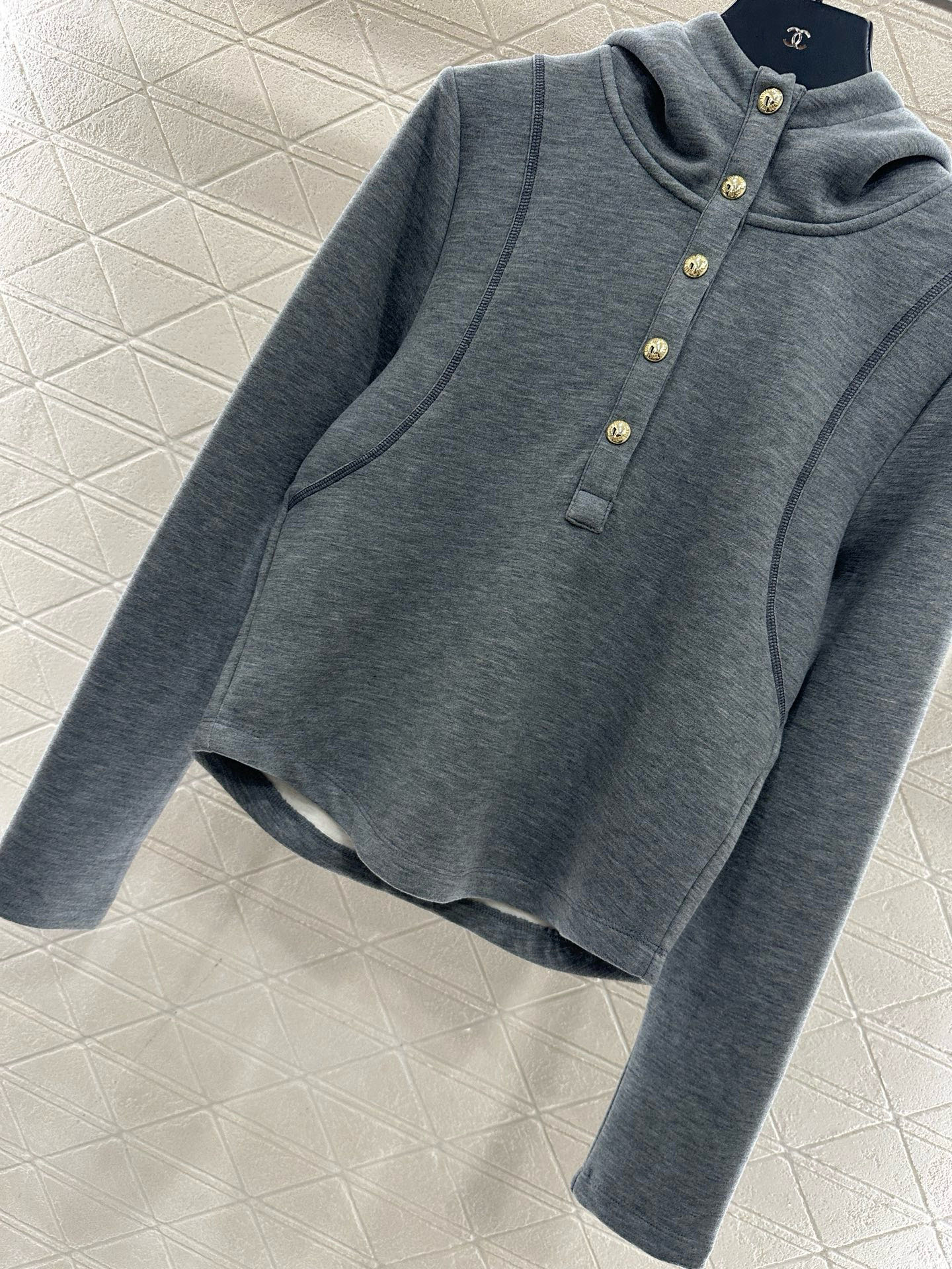 ♥Miumi*♥2025新品上架 半开襟连帽上衣长裤套装定制YB进口羊毛混纺材质，质感光泽，舒适保暖，修