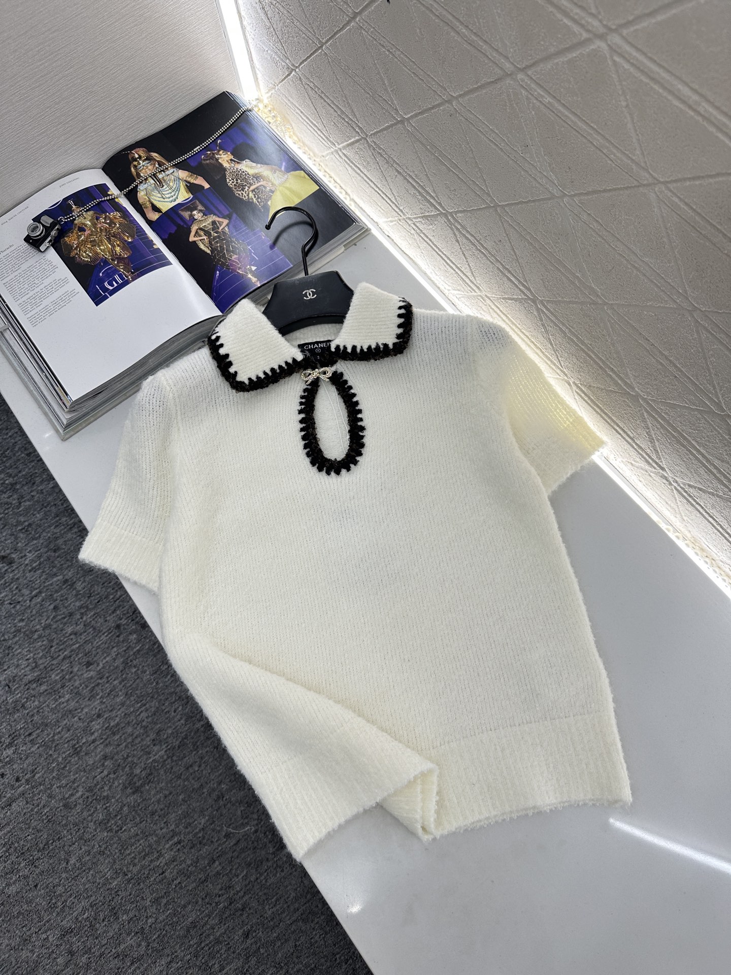 ♥Chane*♥2025新品上架 翻领撞色针织短袖25coco滑雪🎿系列#定制YB羊绒纱线织造，质感高级