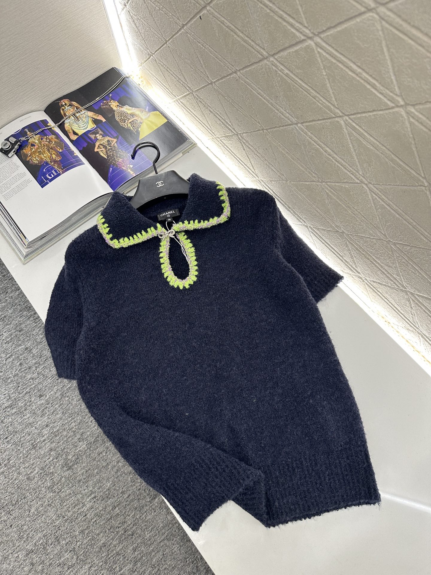 ♥Chane*♥2025新品上架 翻领撞色针织短袖25coco滑雪🎿系列#定制YB羊绒纱线织造，质感高级