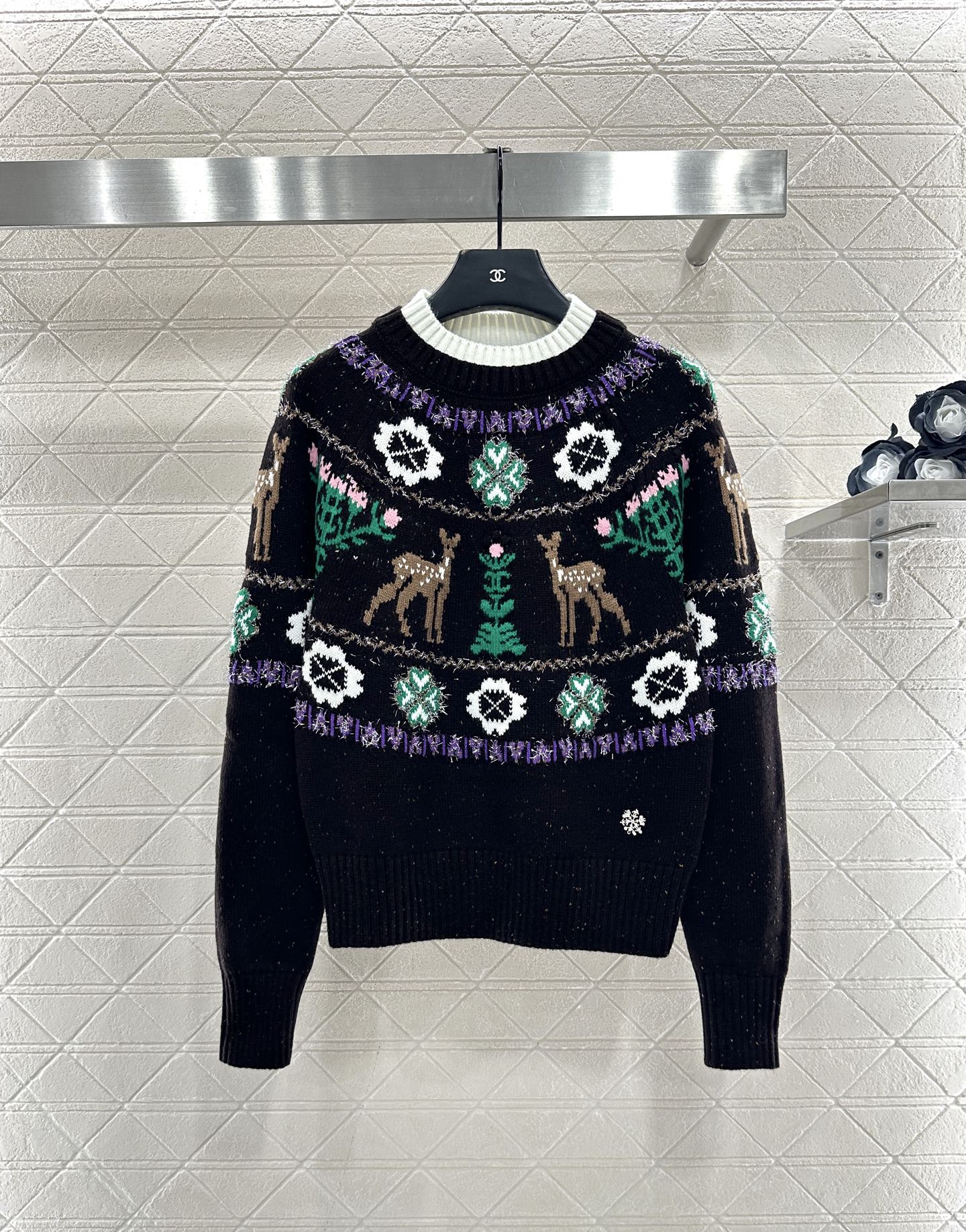 ♥Chane*♥2025新品上架 重工钩花圆领套头毛衣25coco圣诞🧑‍🎄滑雪🎿系列#定制YB羊绒针织