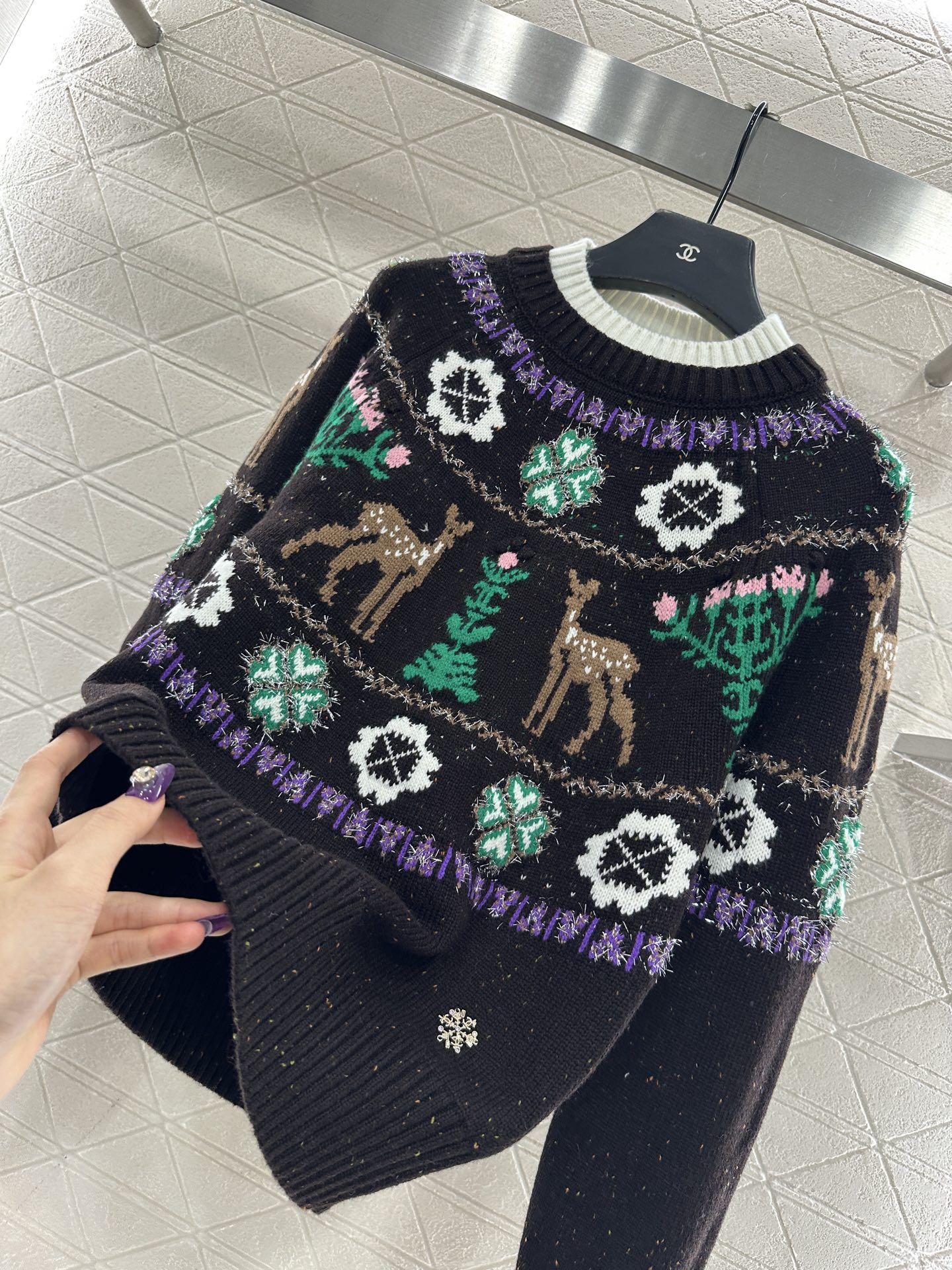 ♥Chane*♥2025新品上架 重工钩花圆领套头毛衣25coco圣诞🧑‍🎄滑雪🎿系列#定制YB羊绒针织