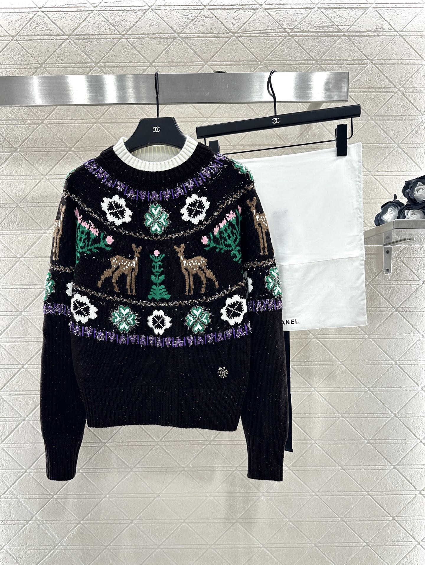 ♥Chane*♥2025新品上架 重工钩花圆领套头毛衣25coco圣诞🧑‍🎄滑雪🎿系列#定制YB羊绒针织