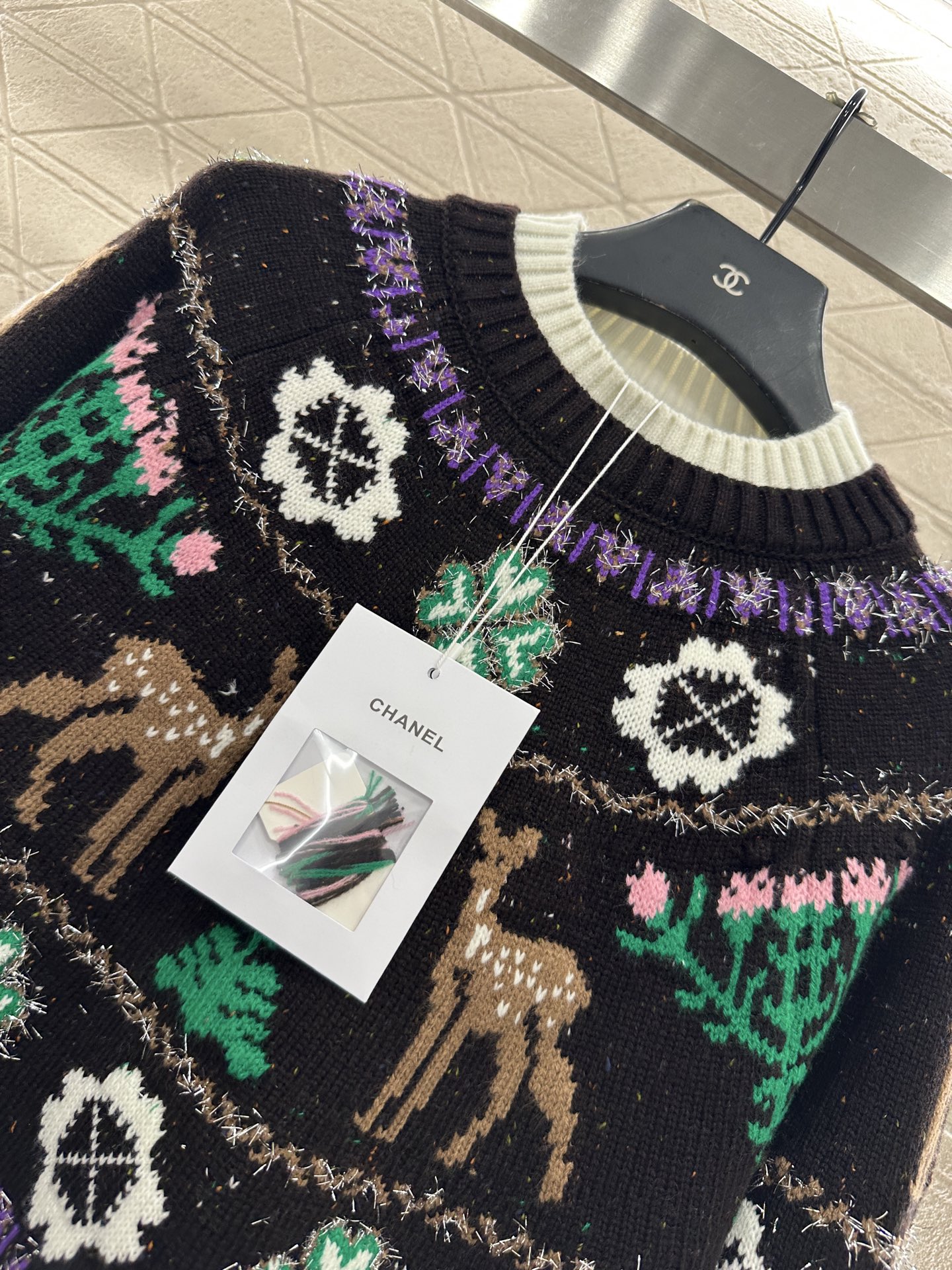 ♥Chane*♥2025新品上架 重工钩花圆领套头毛衣25coco圣诞🧑‍🎄滑雪🎿系列#定制YB羊绒针织